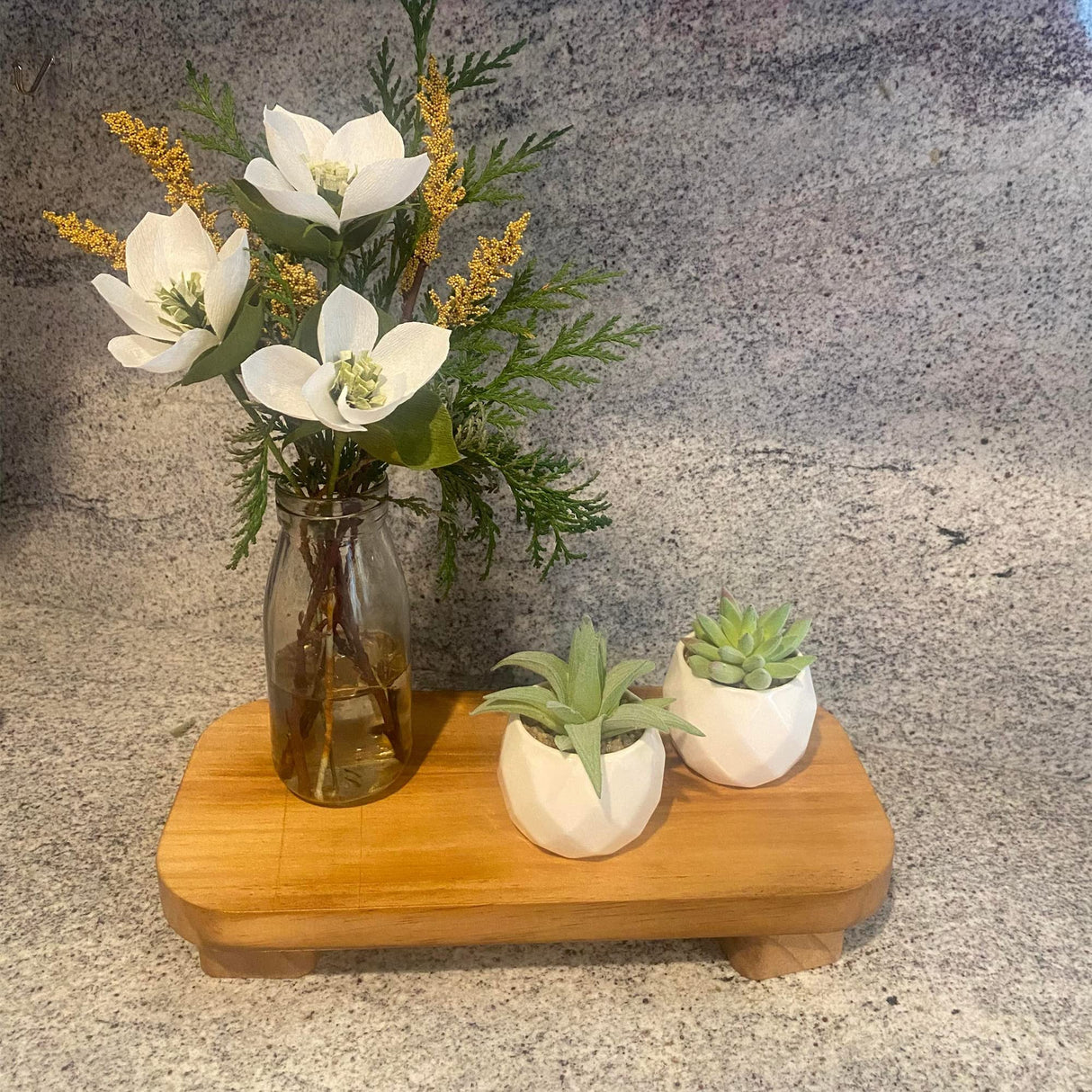 Liswit Farmhouse Wood Tray Rustic Wooden Pedestal 12 * 5.5 * 2 inches Decorative Wood Riser for Farmhouse Kitchen Counter Bathroom Room Decor (Brown) Liswit