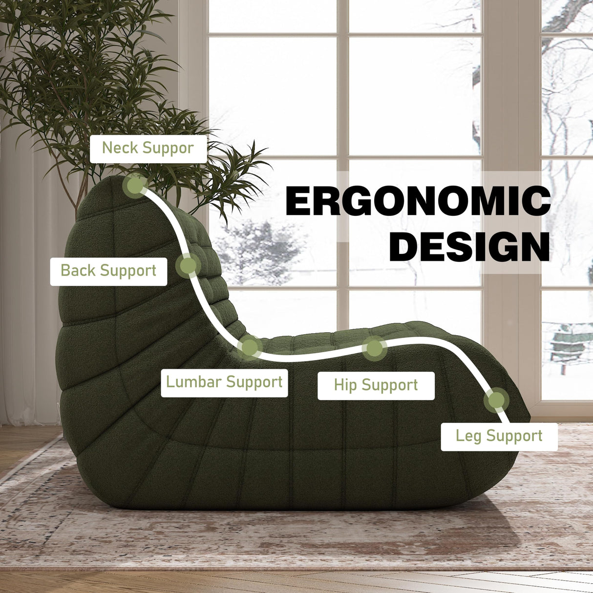 Bean Bag Chair, Loveseat Fireside Chair Bean Bag Sofa Large Bean Bag Chair for Adults, 2 Seater Bean Bag Chairs for Teens with High Density Comfortable Foam, Bean Bag for Living Room, Bedroom (Green) YVDNHP