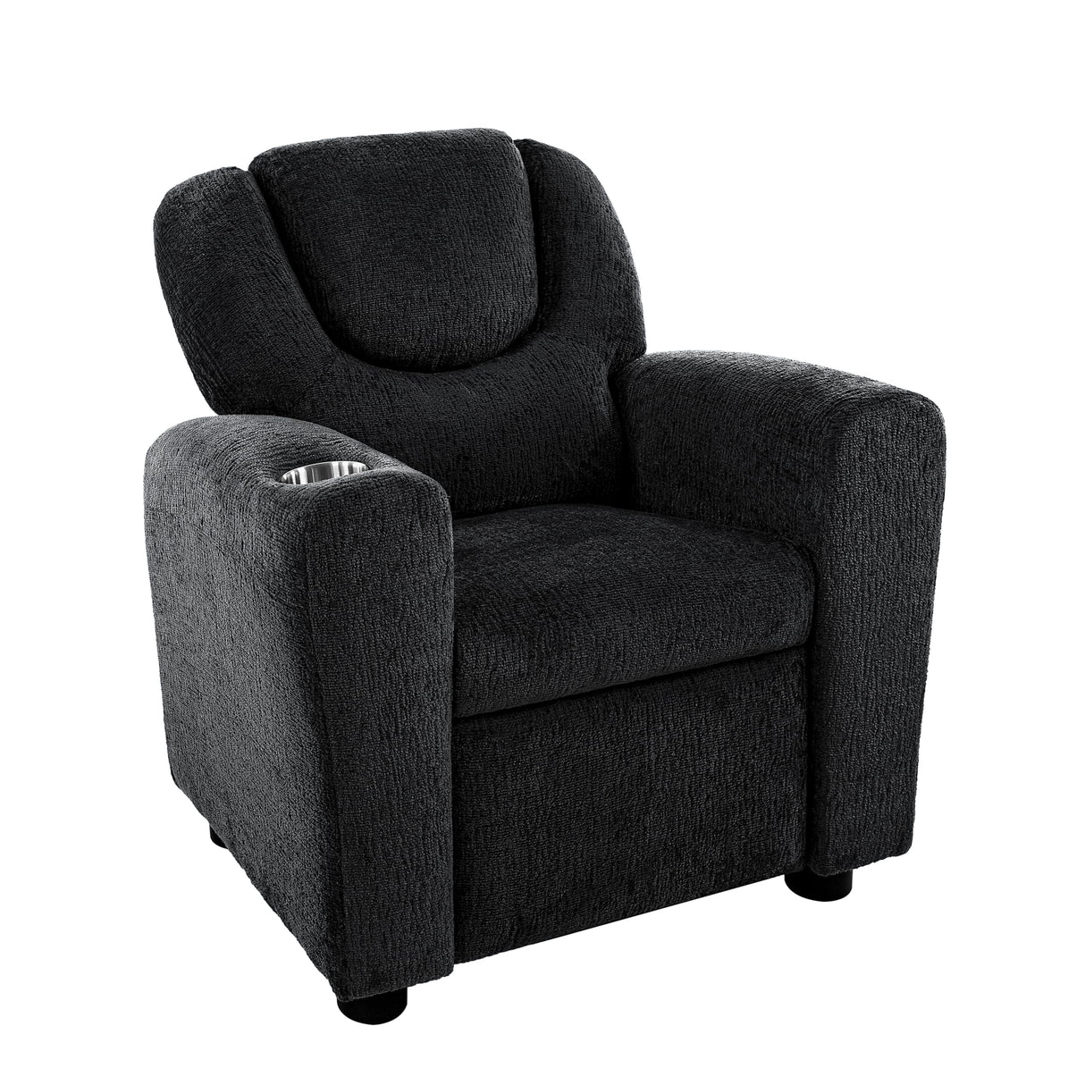 Naomi Home Suri Kids Recliner Chair with Cup Holder & Footrest, Black Chenille - Cozy Lounge for Toddlers & Children Naomi Home