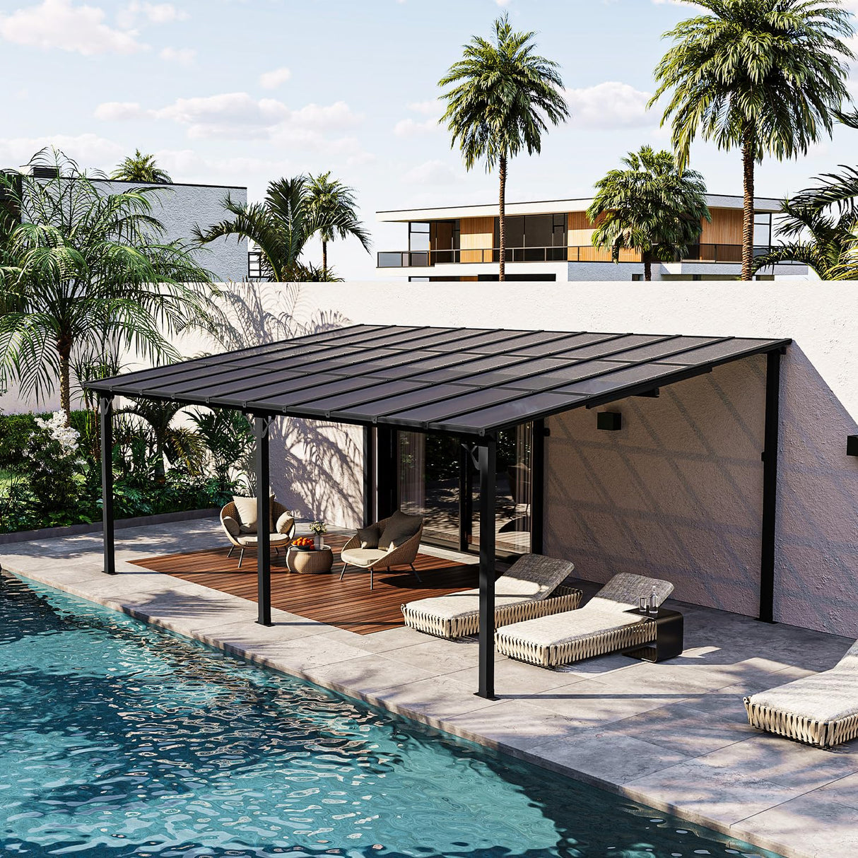 Jolydale Gazebo for Patio 12' x 20', Gazebo Pergola with Sloped Roof, Large Wall-Mounted Heavy Duty Awnings, for Backyard, Deck, Patio Jolydale