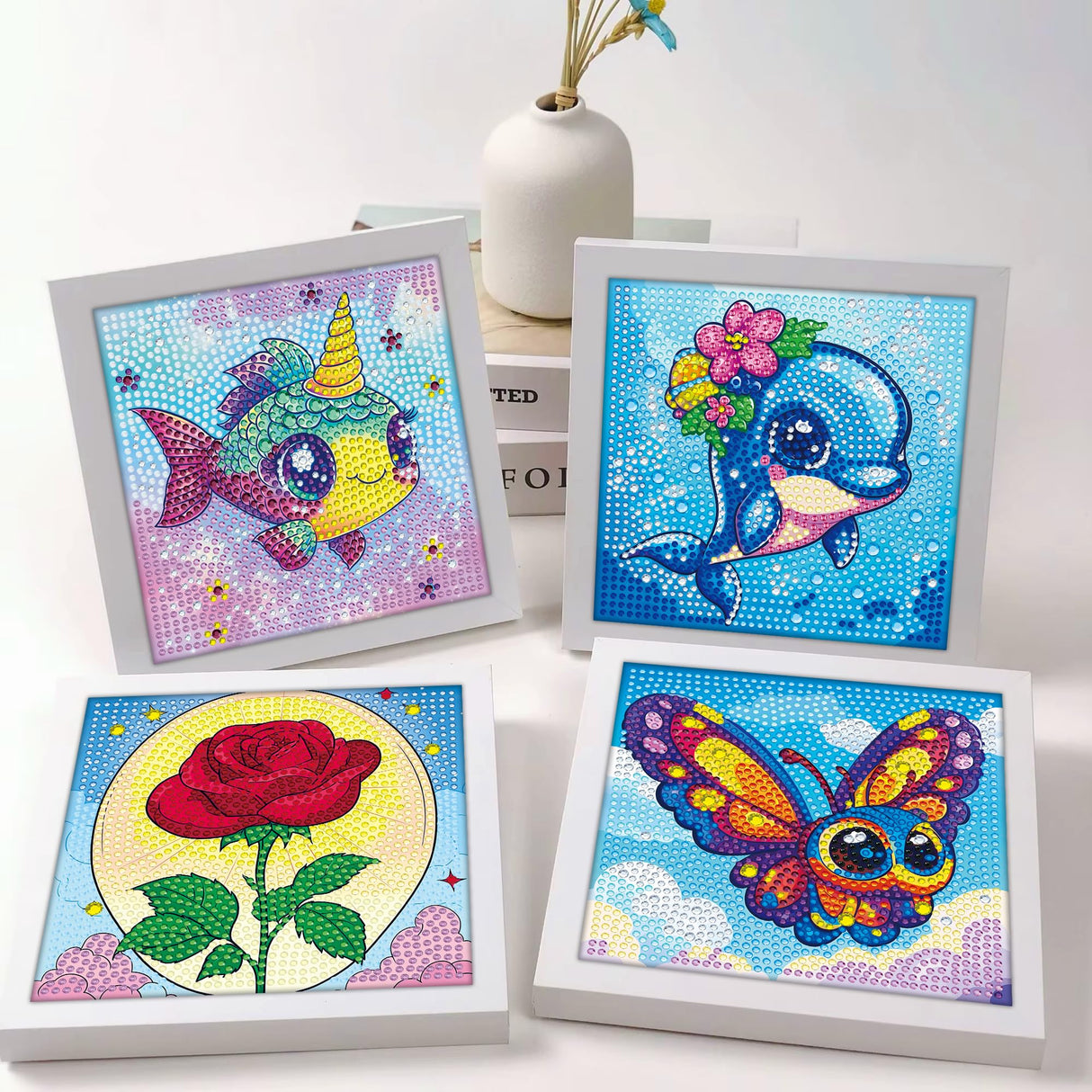 Reofrey Diamond Art Kits for Kids with Frame, DIY Dinosaur Animal Diamond Painting Kits, Arts Crafts Gift for Girls & Boys Ages 4,5,6,7,8,9,10,11,12, Creative Educational Toy for Beginners (7x7 Inch) Reofrey