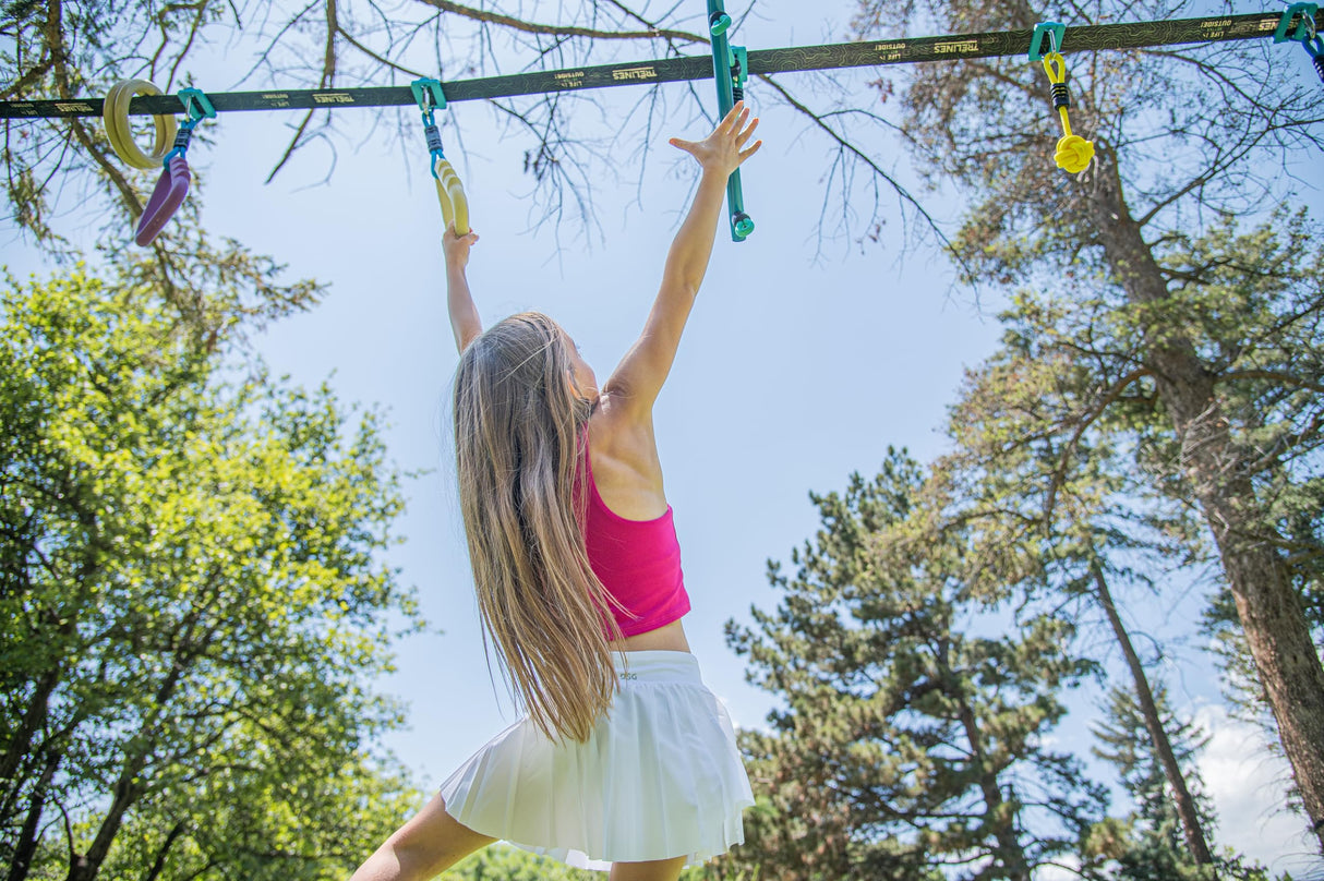 Trelines Ninja Warrior Obstacle Course for Kids, Most Attractive Lines and Gear for Backyard - 8 Ninja Obstacles - Monkey Bars, Gym Rings, Tree Rings, Fists. Great for Girls & Boys 5+ Get Outside Hape