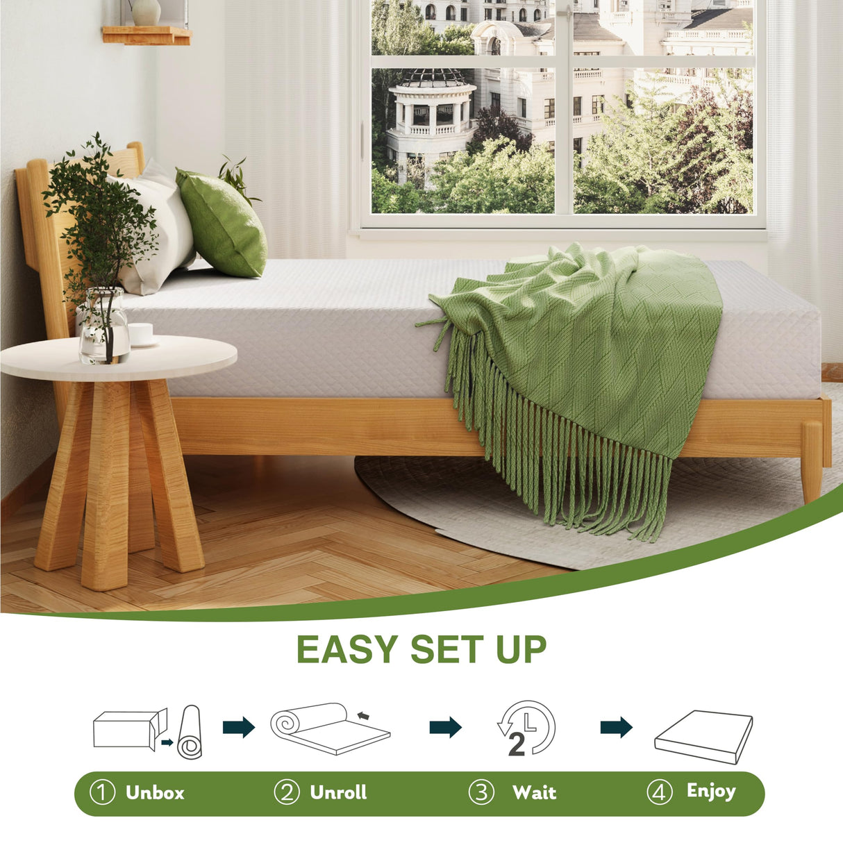 EGOHOME King Size Memory Foam Mattress, 10 Inch Bed Mattress in a Box with Cooling Green Tea Gel, Relieve Pressure with Medium Support, CertiPUR-US Certified, 80''L x 76''W, White EGOHOME