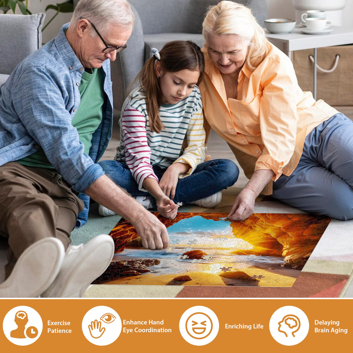 500 Pieces Puzzles for Adults Jigsaw Puzzle Beach Sea Cave Sunset Puzzle for Children Elderly, Recycled Paper Puzzle 500 Pieces, Art DIY Challenging Puzzle Family Game Gift for Friends, 20.5 x 15 in Jeacirio