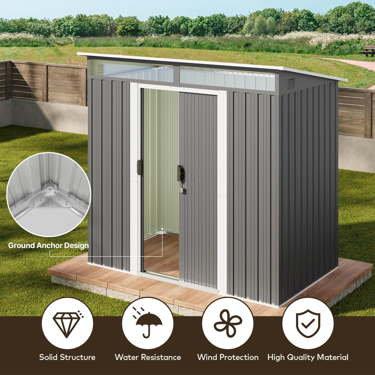 Gizoon 6'x4' Outdoor Storage Shed Metal Garden Shed with Sliding Lockable Doors, Versatile Tool Bike Shed with Transparent Panel Windows, Outdoor Storage Clearance for Backyard, Patio, Dark Gray Gizoon