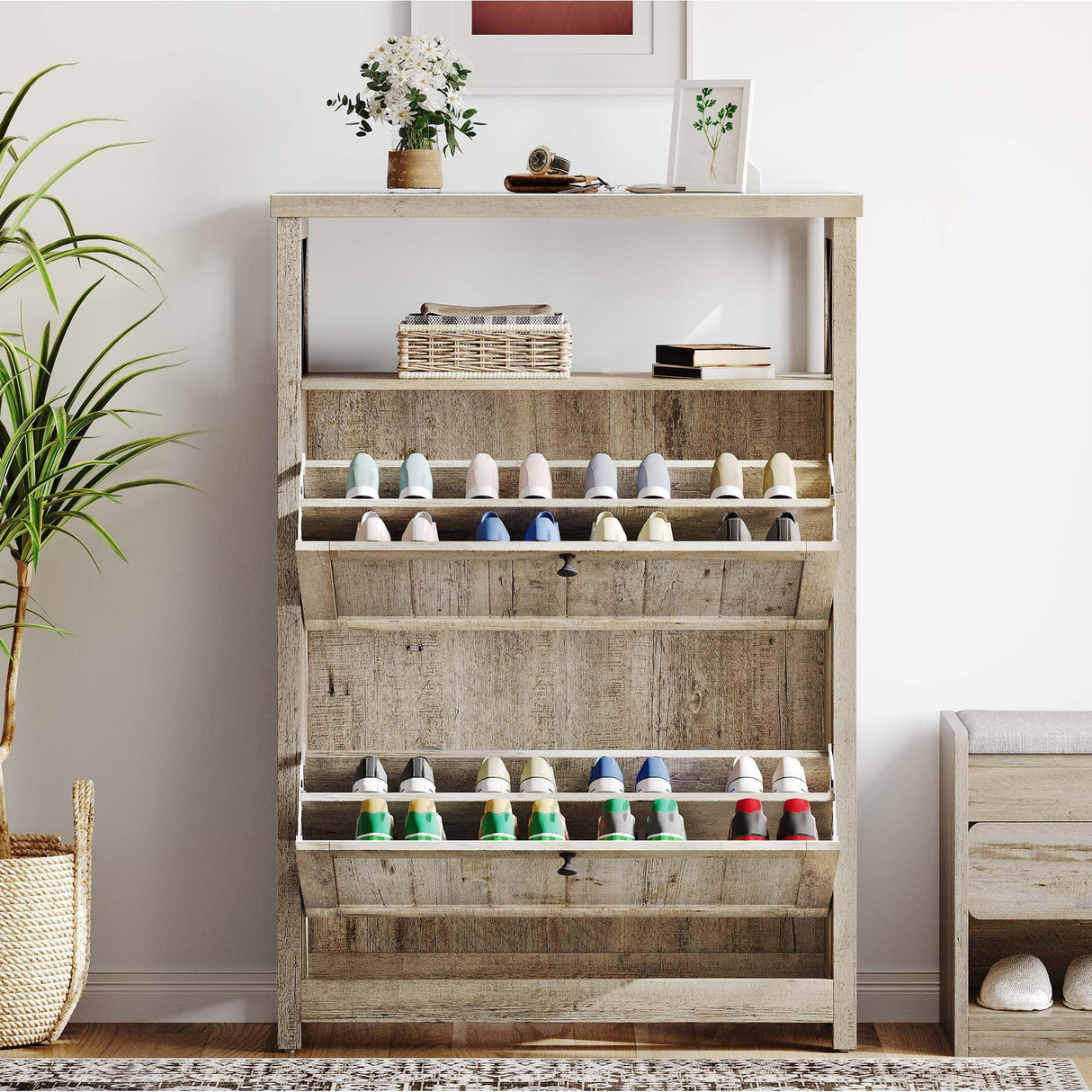 YITAHOME Shoe Cabinet with 2 Flip Drawers, Entryway Shoe Storage Cabinet with Open Shelves, Free Standing Hidden Shoe Rack Storage Organizer for Entryway/Hallway/Closet YITAHOME