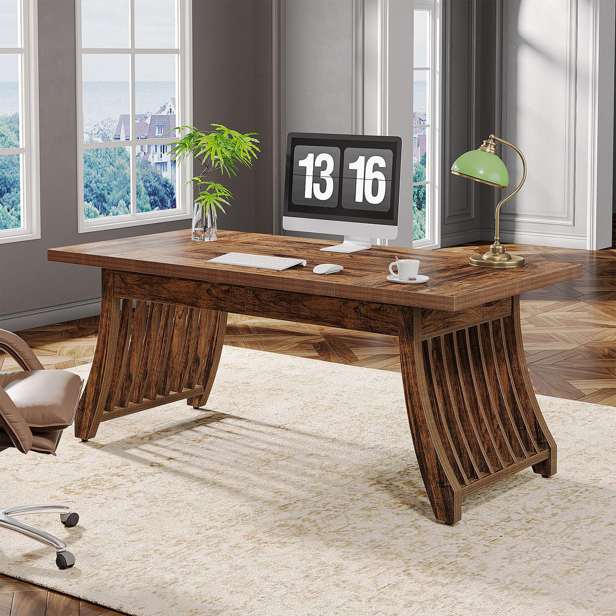Tribesigns Home Office Executive Desk: 62 Inches Wood Computer Desk Office Table, Farmhouse Rustic Writing Study Desk with Solid Thickened Tabletop and Frame, Business Workstation Tribesigns