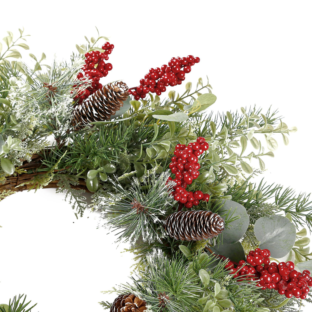 Sggvecsy 21 Inch Artificial Christmas Wreath for Front Door Xmas Red Berry Wreath with Pine Needles Pine Cones Eucalyptus Leaves Christmas Hanging Decorations for Wall Outdoor Home Window Decor Sggvecsy