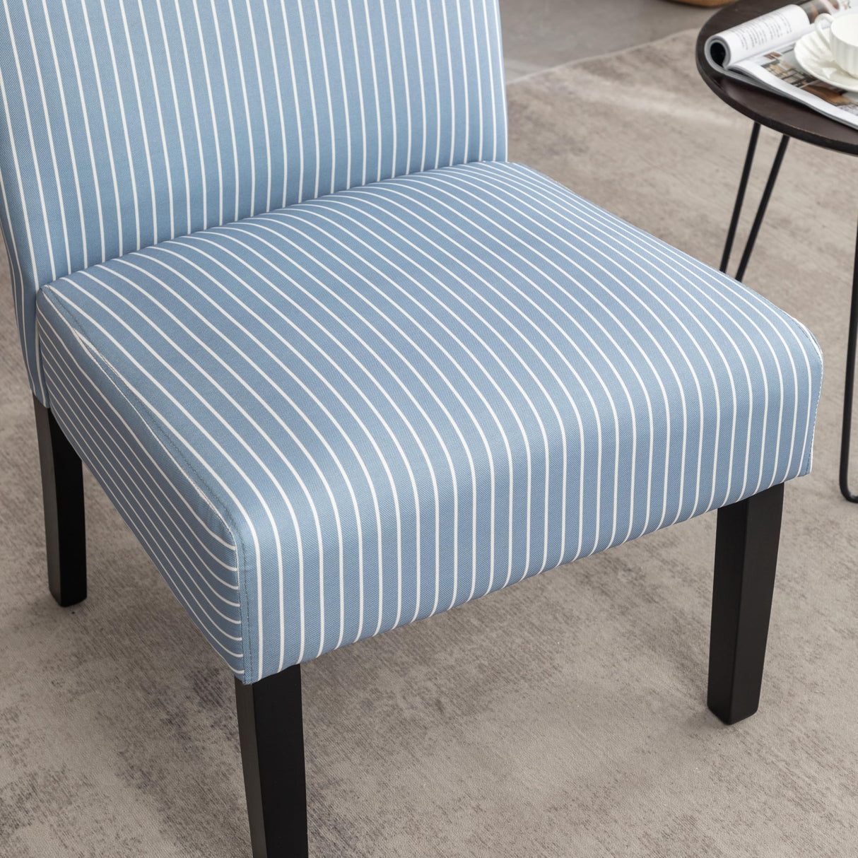 Roundhill Furniture Botticelli Blue Stripe Upholstered Slipper Accent Chair Roundhill Furniture
