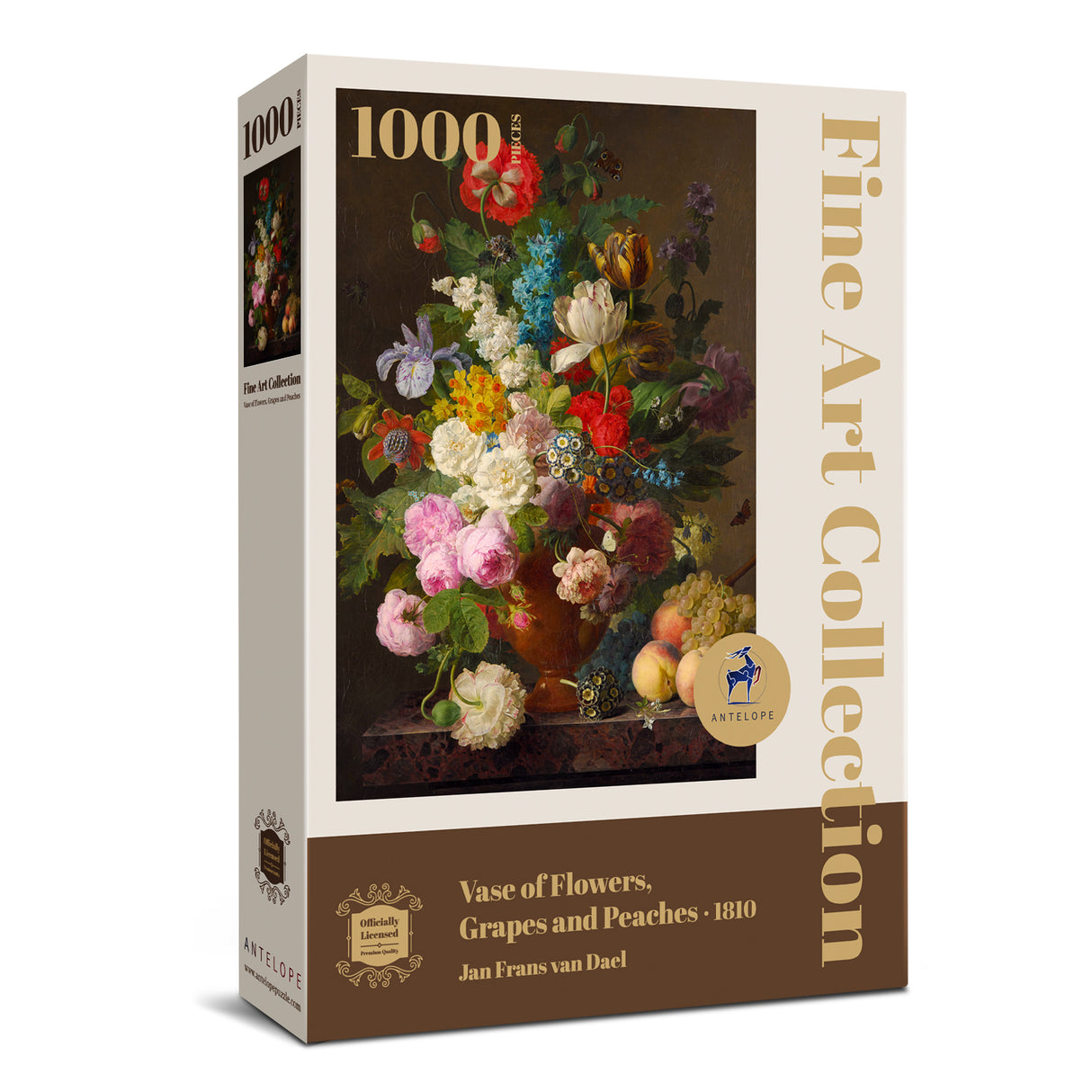 Antelope - 1000 Piece Puzzles for Adults - Vase Flower Grapes Peaches Jigsaw Puzzle 1000 Pieces, Jan Frans Van Dael Officially Licensed, High Resolution, No Dust Classic Artistic Puzzle ANTELOPE
