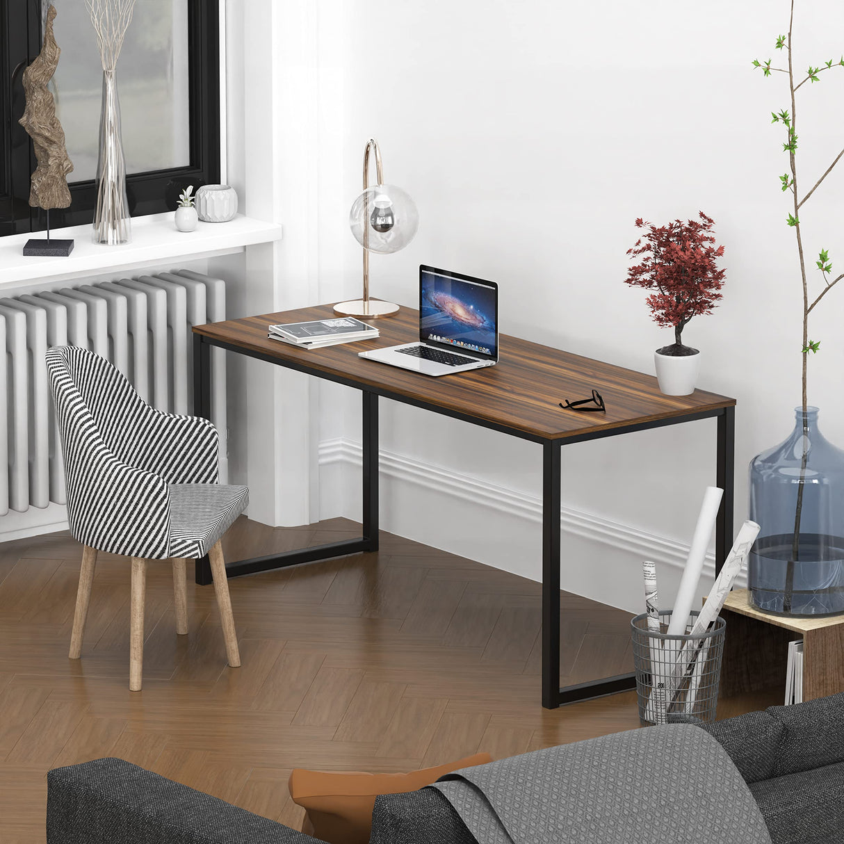 SHW Mission 55-Inch Home Office Computer Desk, Walnut SHW