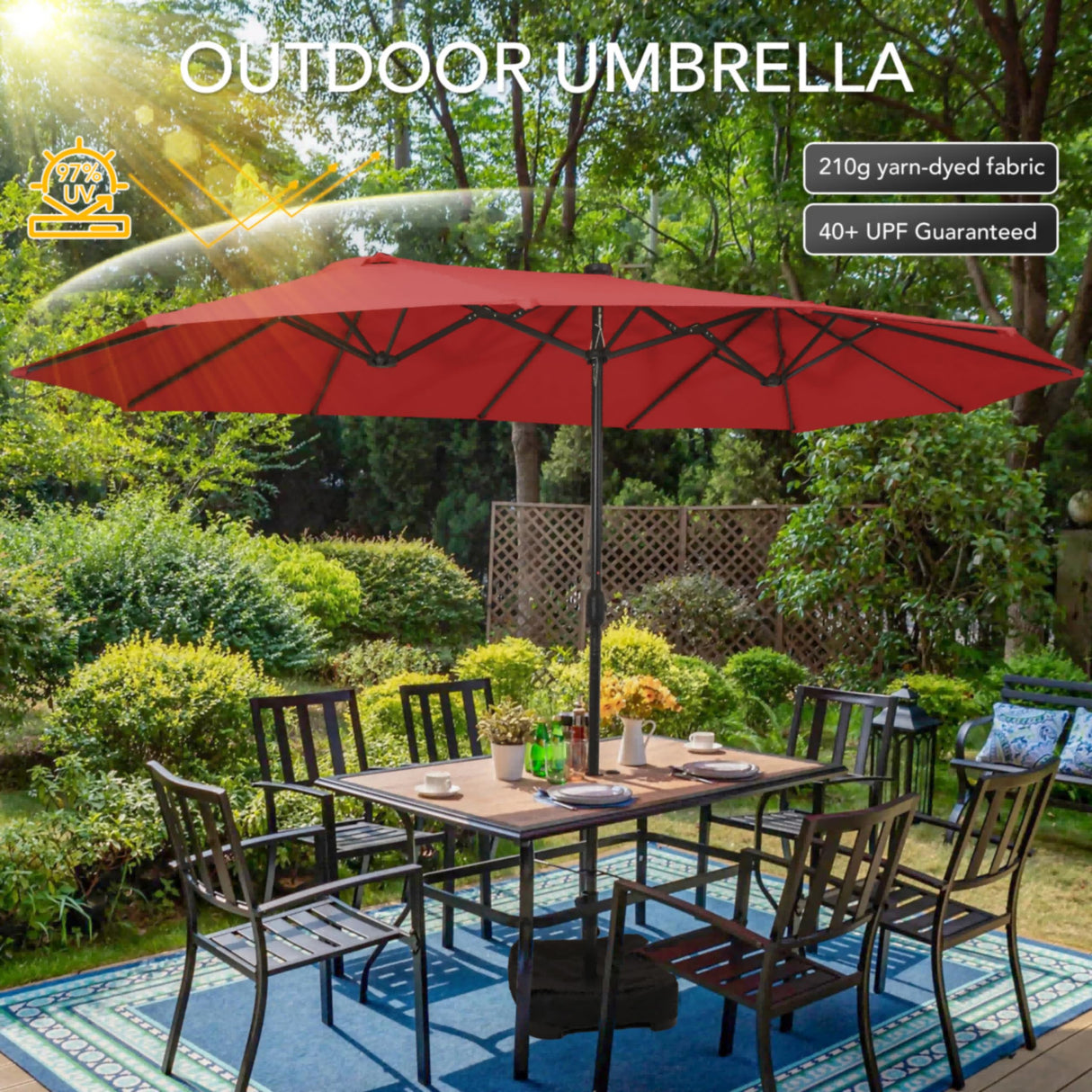 Sundale Outdoor 15ft Large Patio Umbrellas with Base Included and Umbrella Cover, Outdoor Double-Sided Umbrella for Poolside Garden Red Sundale Outdoor