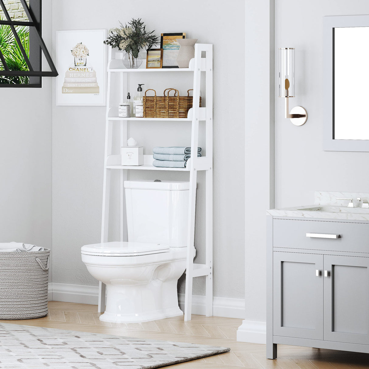 UTEX Over The Toilet Storage Shelf, 3-Tier Over Toilet Bathroom Organizer, Above Toilet Shelves Rack (White) UTEX