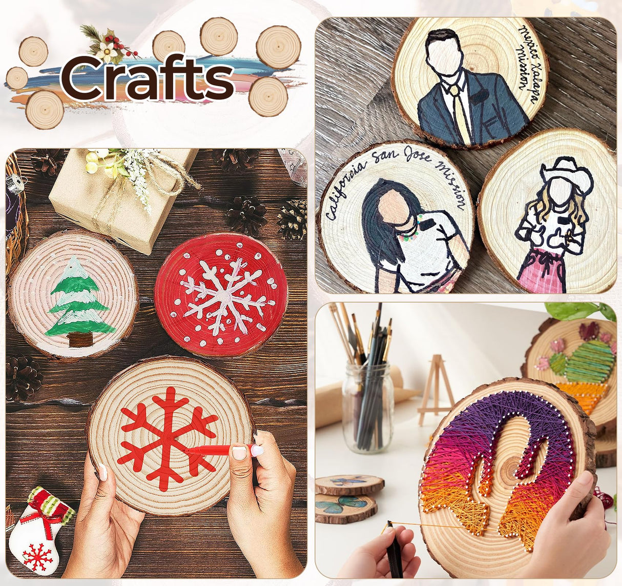 ilauke Wood Slices for Crafts, 17Pcs Unfinished Wood Slices for Centerpieces 5.1-5.5 Inch, Round Wooden Discs with Bark, Wood Pieces for Rustic DIY Crafts Wedding Decor Christmas Ornaments ilauke