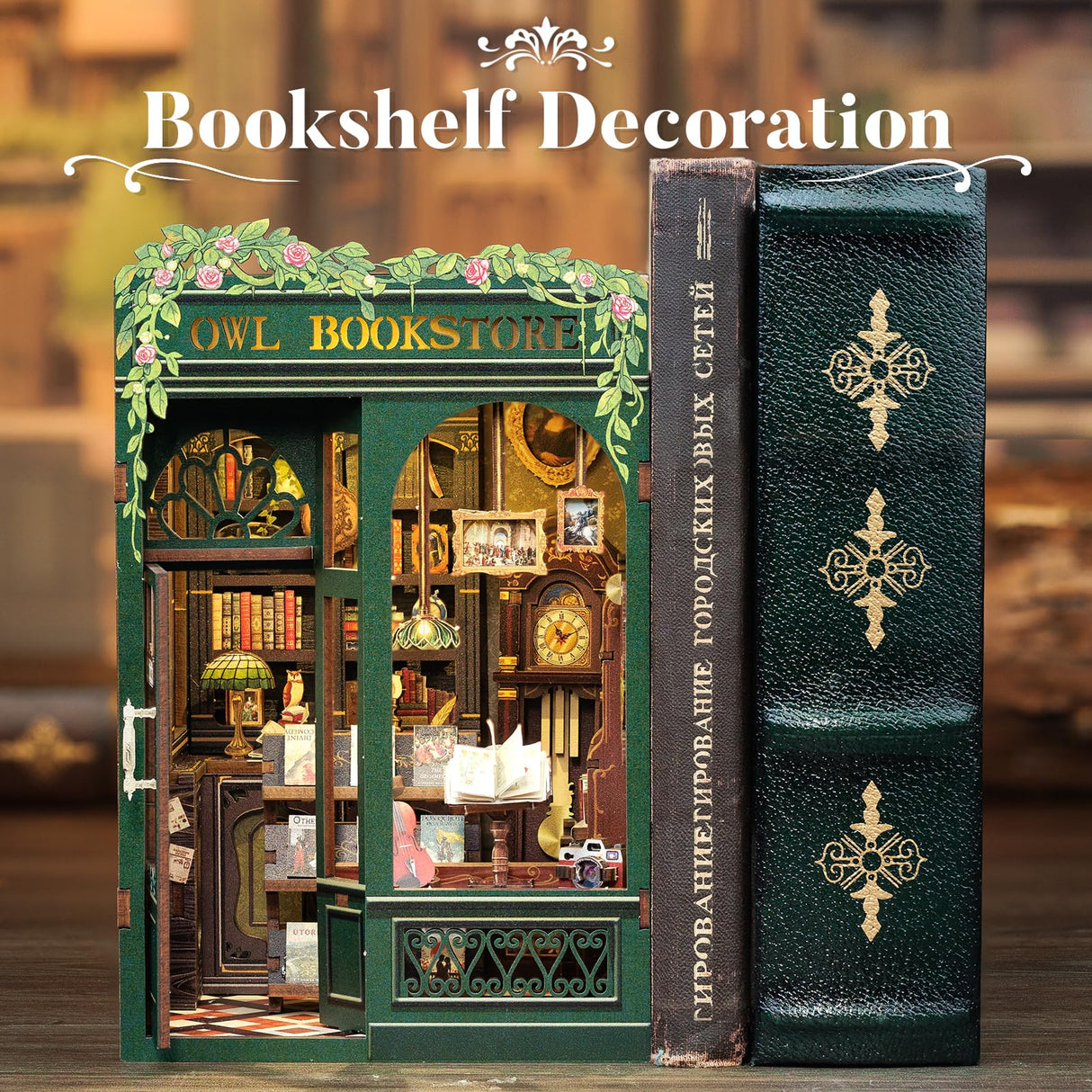 CUTEBEE Book Nook Kit - DIY Miniature House Kit for Adults, Teens and Beginners, Dollhouse Booknook Library Tiny House Bookshelf Decor 3D Wooden Puzzle, Gifts for Family, Friends (Owl Bookstore) CUTEBEE