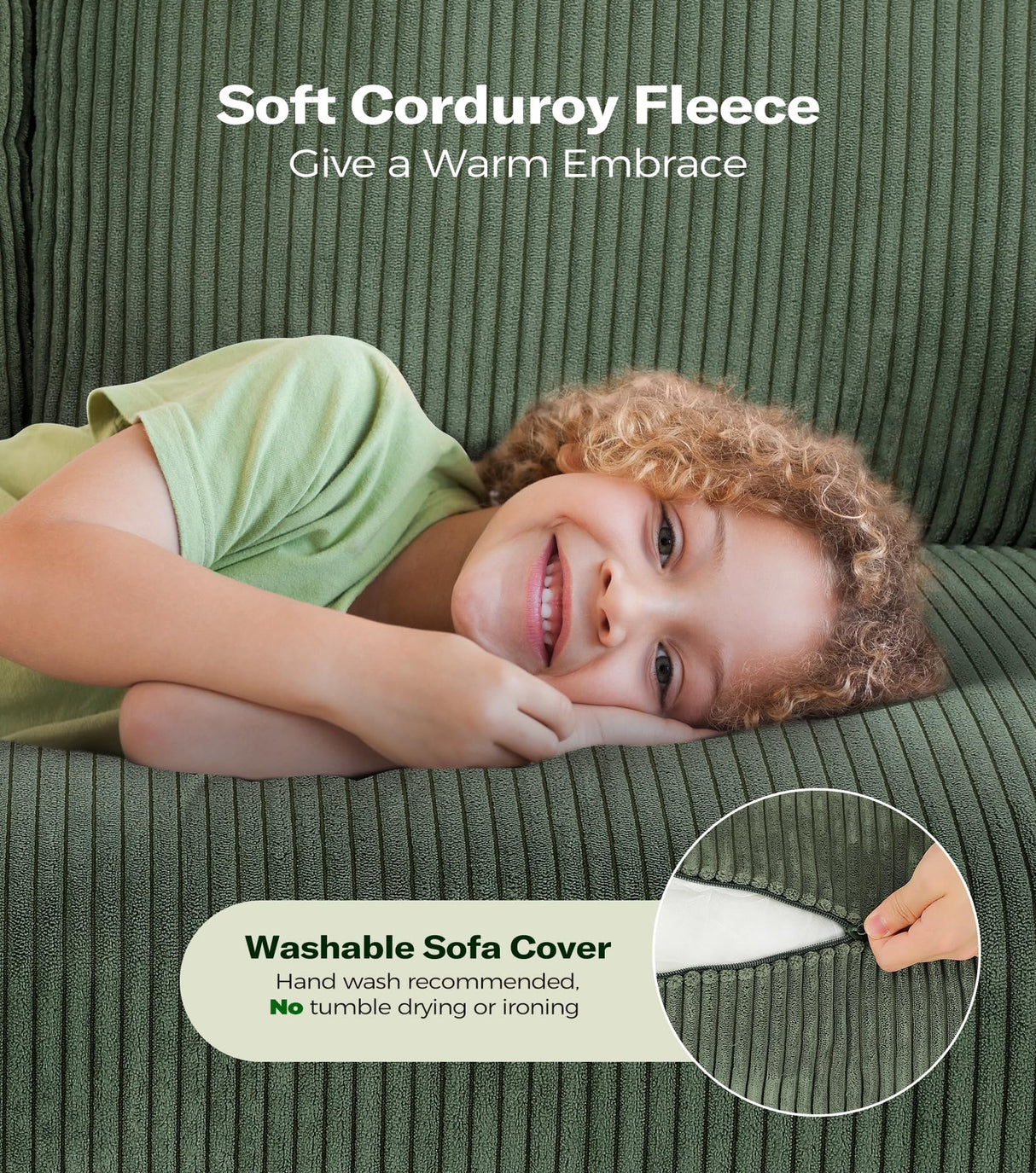 Welzona Loveseat Sofa, 51" Love Seat, Comfy Corduroy Small Loveseat for Small Spaces, Tool-Free Setup Couch for Bedroom, All-Wood Couches for Living Room, No Pillow Included, Green Welzona