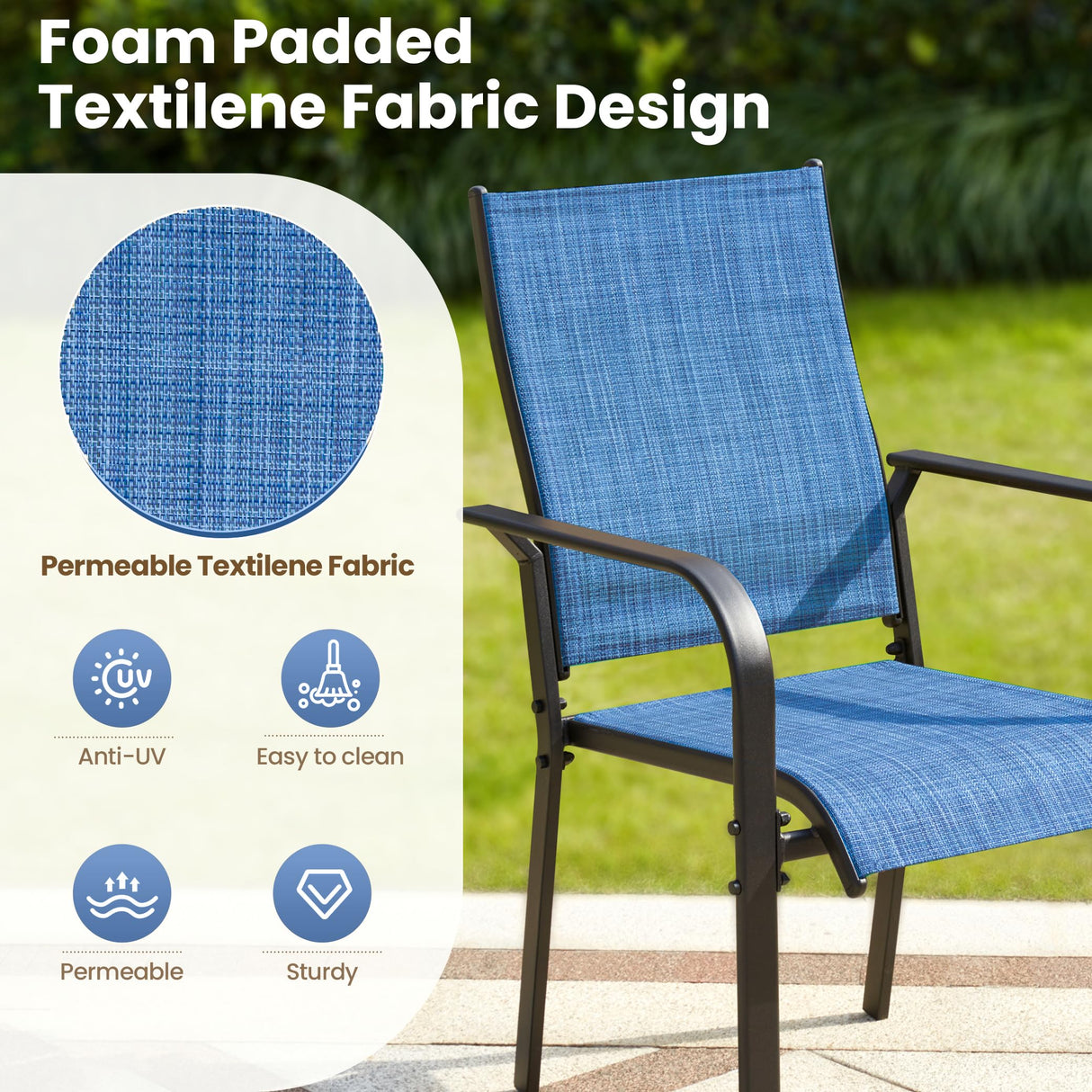 BUPPLEE 38"-84" Extendable Outdoor Dining Table Set for 4-8 Person, Rectangular Outdoor Furniture Adjustable Table & 6pcs Textilene Chairs for Porch,Backyard, Garden, Poolside and Deck-7 Piece Blue BUPPLEE