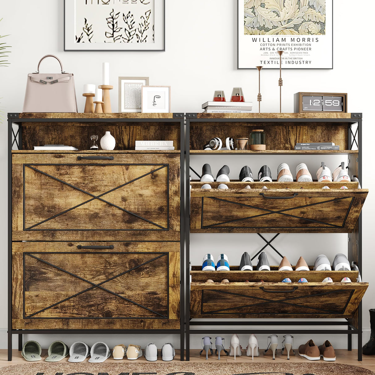 Maupvit Shoe Storage Cabinet with 2 Flip Drawers with Metal Legs,Adjustable Shelves,Entryway Hidden Shoe Storage,Shoe Organizer for Entryway (Brown) Maupvit