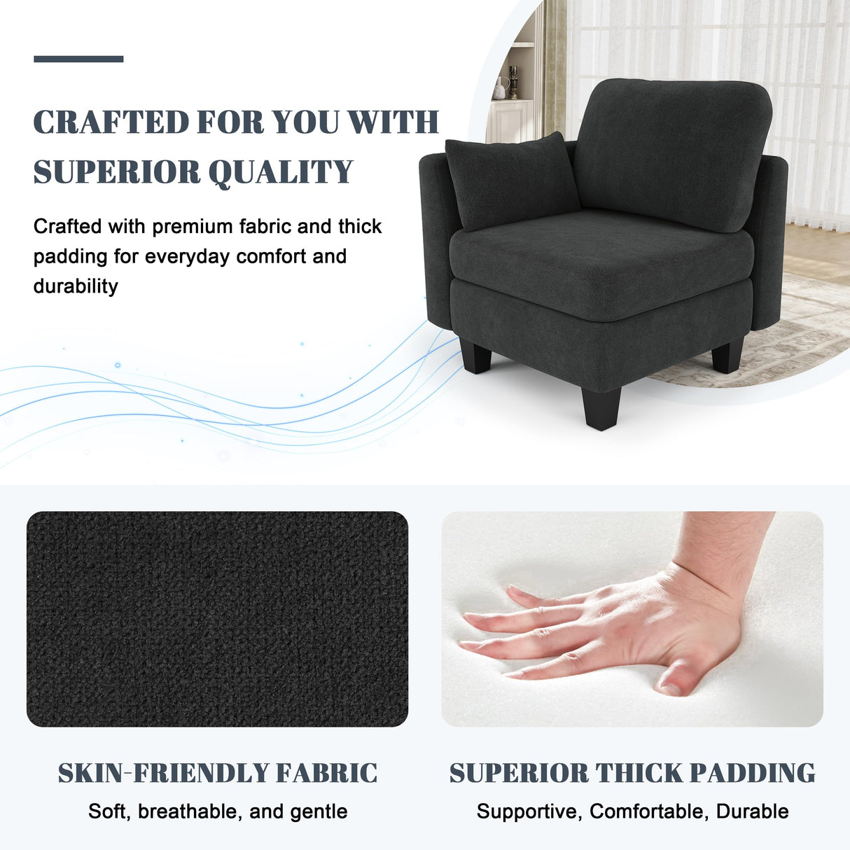 Dowiean Sectional Sleeper Sofa, 6 Seaters Modular Sleeper Sofa Couch, Comfy Sectionals Couches Bed, Convertible Sofas with Ottomans, Modular Sectional Couches for Living Room, Dark Grey Dowiean