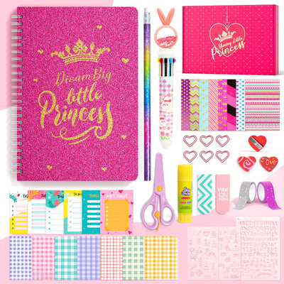 ADUSRIZ Princess DIY Journal Kit for Girls Gift for 8-12, 50 Pcs Scrapbook & Diary Supplies Set, Journaling Art Crafts Kit with Storage Case, Birthday Gifts for Teen Girls Craft Sets
