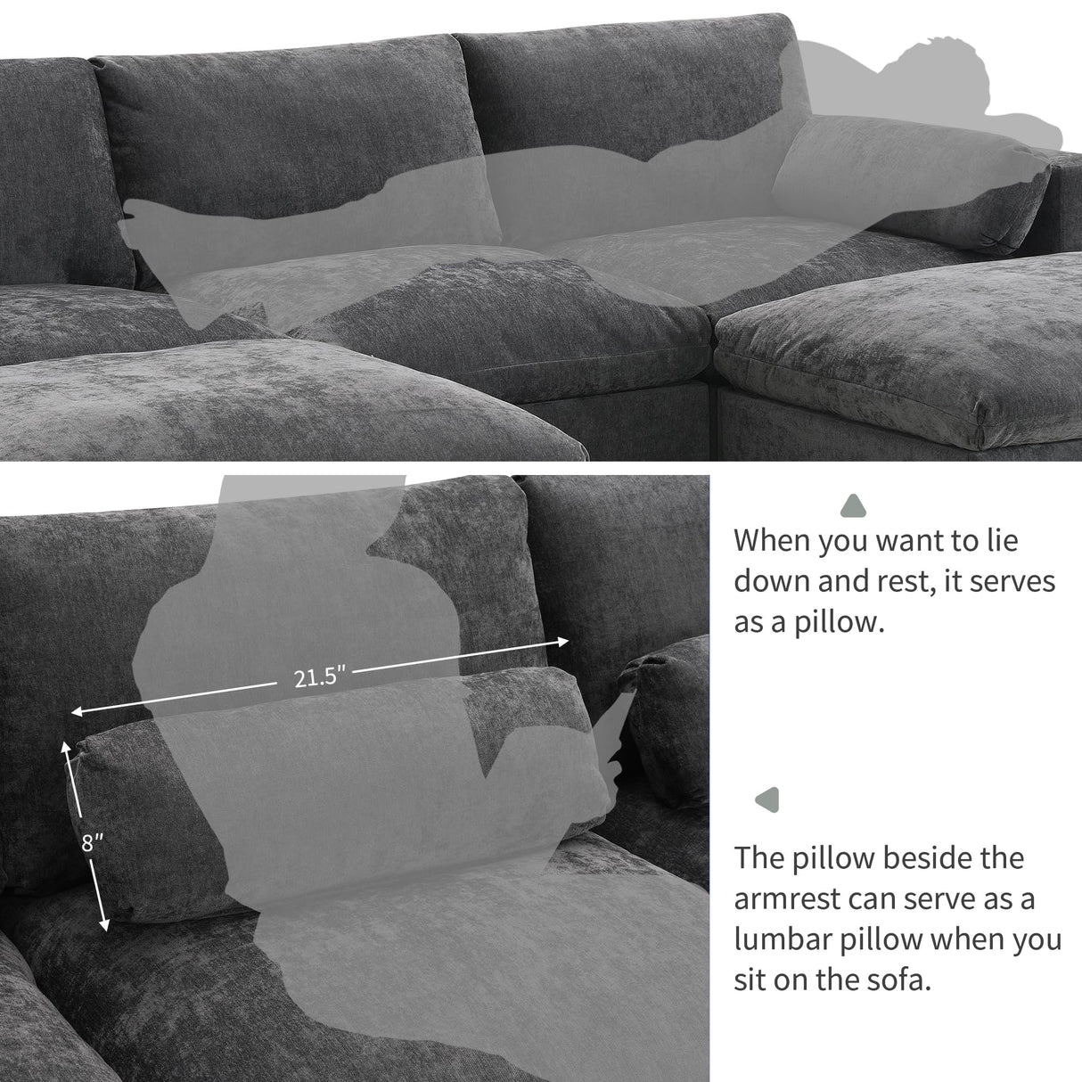 Merax 86.5" Sectional Sofa with Storage Pockets & Removable Ottomans, 5 Seat U Shaped Sleeper Cloud Couch Set, Convertible L-Shaped Chenille Upholstered SofaBed for Living Room and Apartment, Black Merax