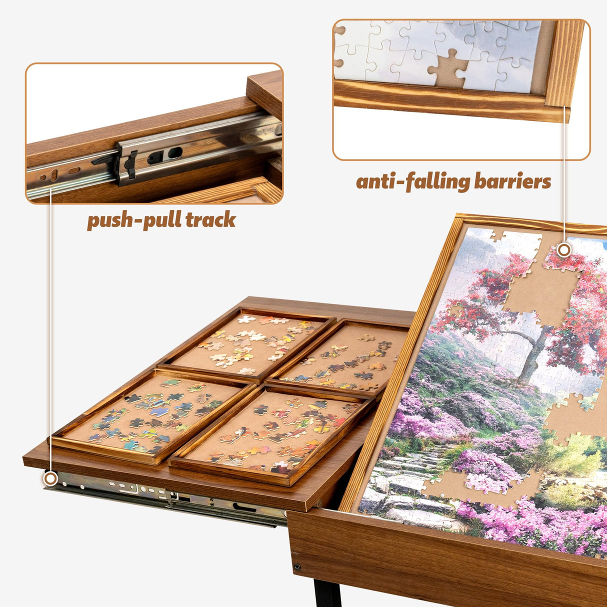 Becko US 2 in 1 Jigsaw Puzzle Table with 8 Sorting Trays, Foldaway & 3 Tilted Angle for Adjusted Height, Universal Wheels for Moves, Shelf Rack for Storage, 30 * 20.1 in for Puzzles Up to 1000 Pieces Becko US