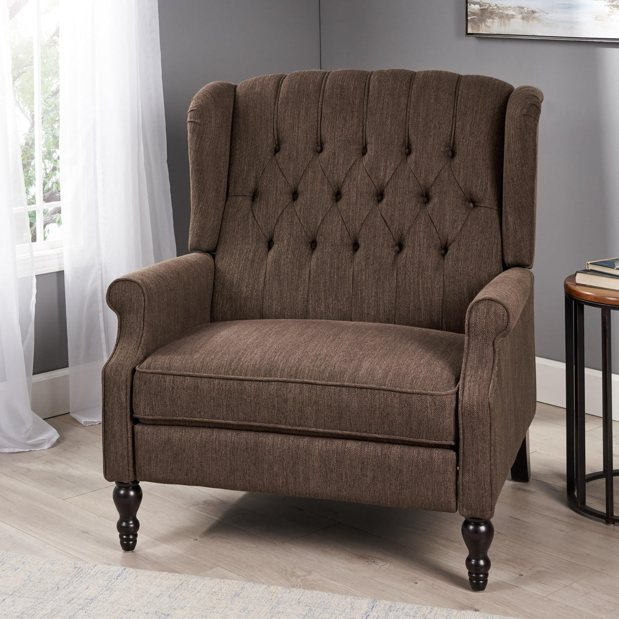 KEIKI Push Back Chair Wide Recliner Sofa Modern Chaise Lounge with Wing Back and Nailhead Trim for Bedroom and Living Room KEIKI