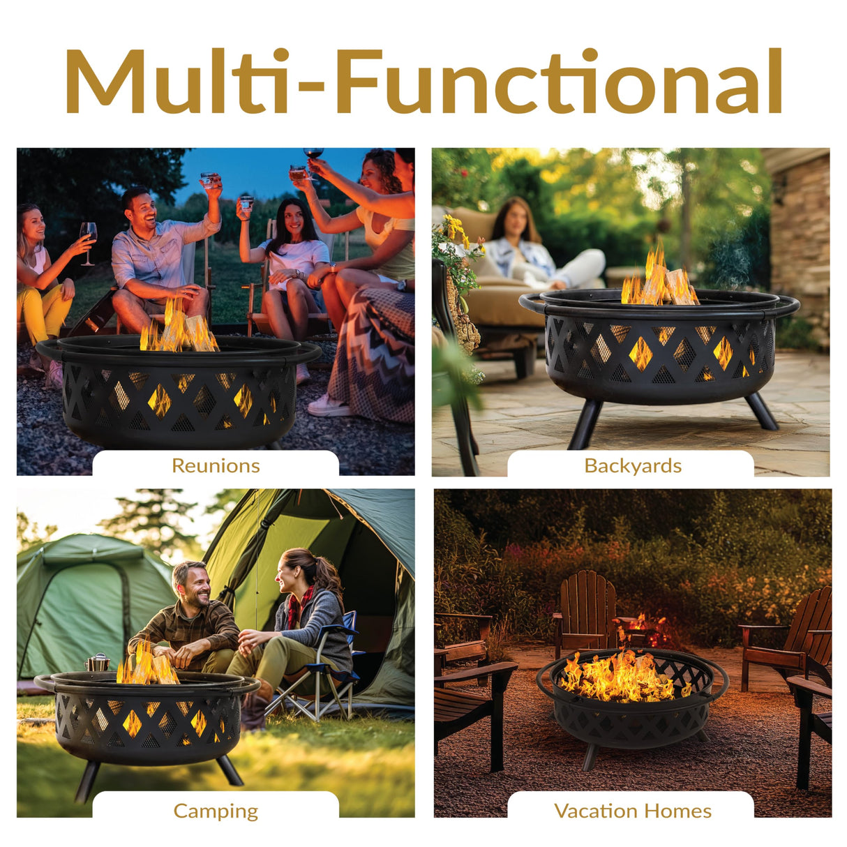 Sunnydaze Black Crossweave Outdoor Fire Pit - Wood-Burning Fire Pit for Outside with Spark Screen, Poker and Cover - 36-Inch Sunnydaze