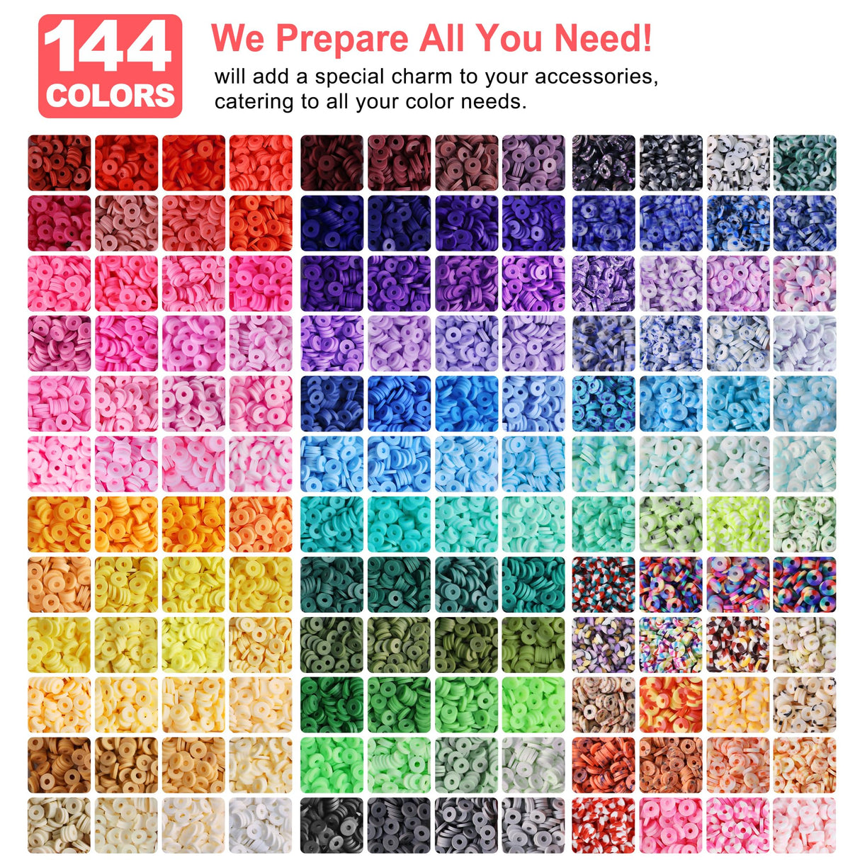 Redtwo 23000 Pcs Clay Beads Bracelet Making Kit 144 Colors 7 Boxes Flat Polymer Heishi Beads Set for Friendship Jewelry Making with Pendant Charms Crafts Gifts for Girls Ages 6-12 Kids Adults Redtwo