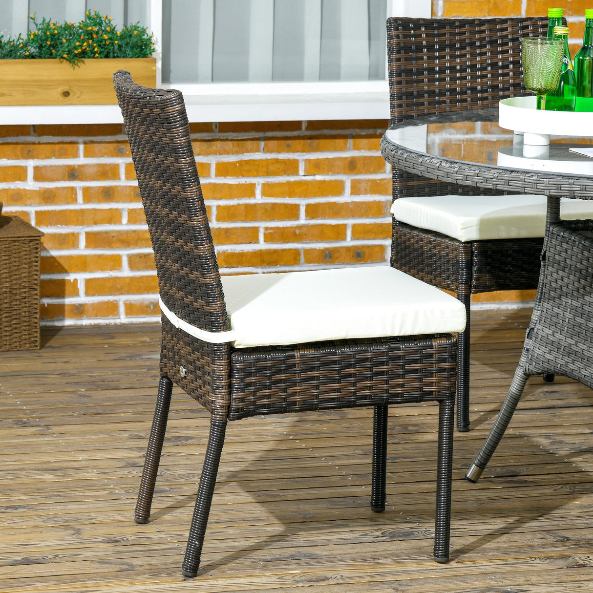 Outsunny 4 PE Rattan Outdoor Dining Chairs with Cushions, Patio Wicker Dining Chairs with Backrests for Porch, Deck, Garden, Brown Outsunny