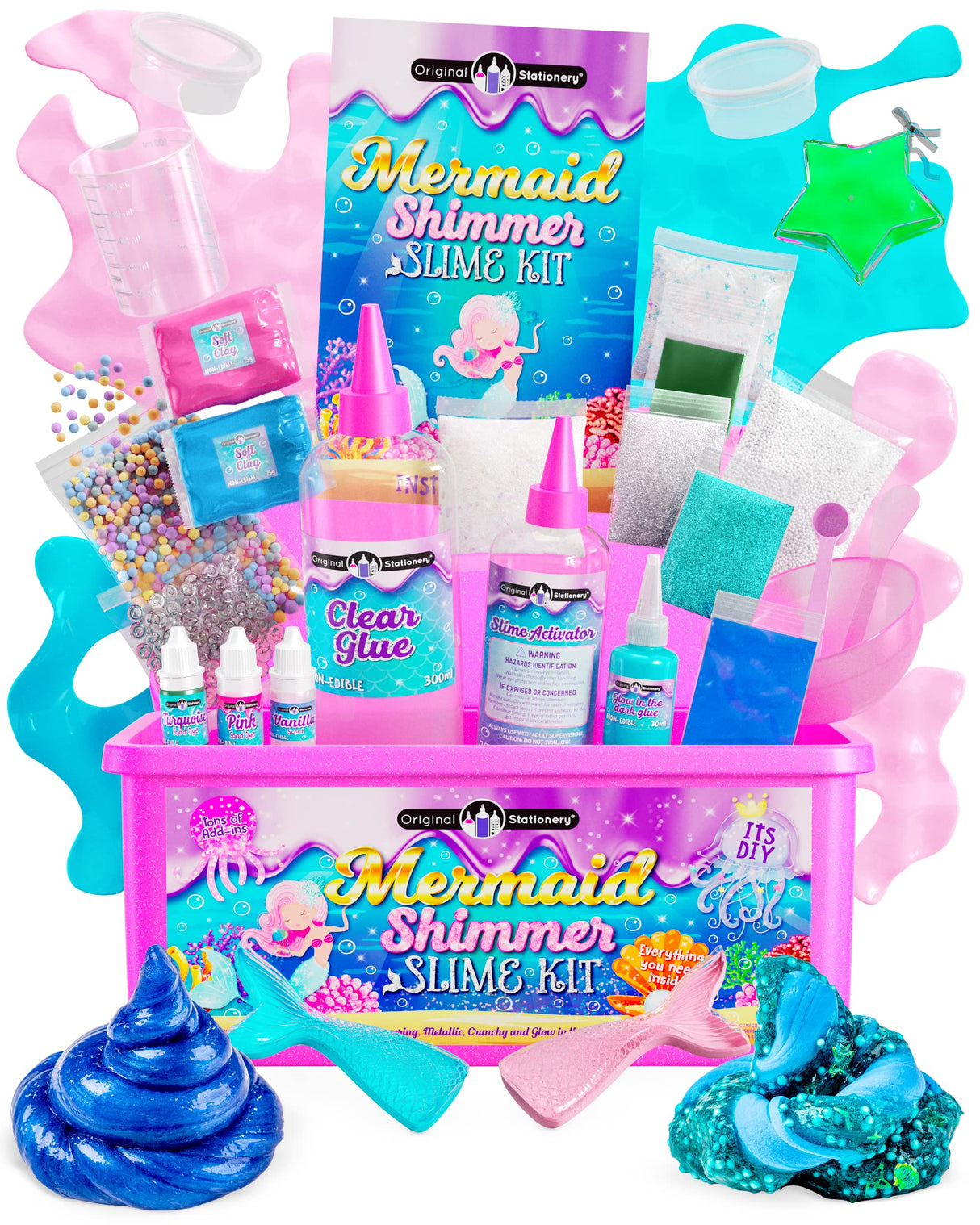 Original Stationery Mermaid Glow in The Dark Slime Kit - Mystic Shimmer Pack & Birthday Present for Girls Original Stationery