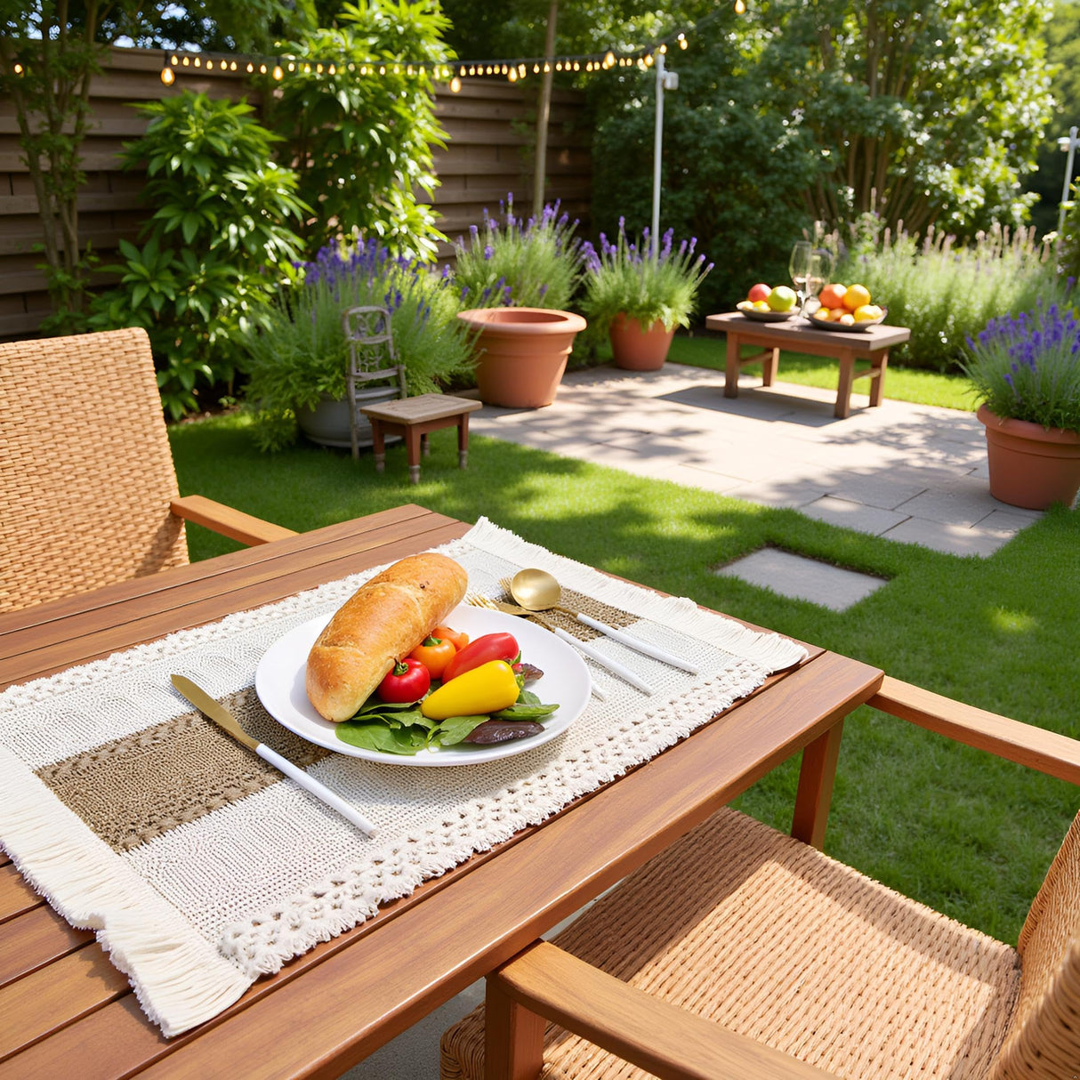 Tosleo Boho Placemats Set of 4 Macrame Table Decor with Fringe Farmhouse Woven Placemats in Natural Burlap for Kitchen and Dining Table Centerpiece Home Decorations,Khaki Tosleo