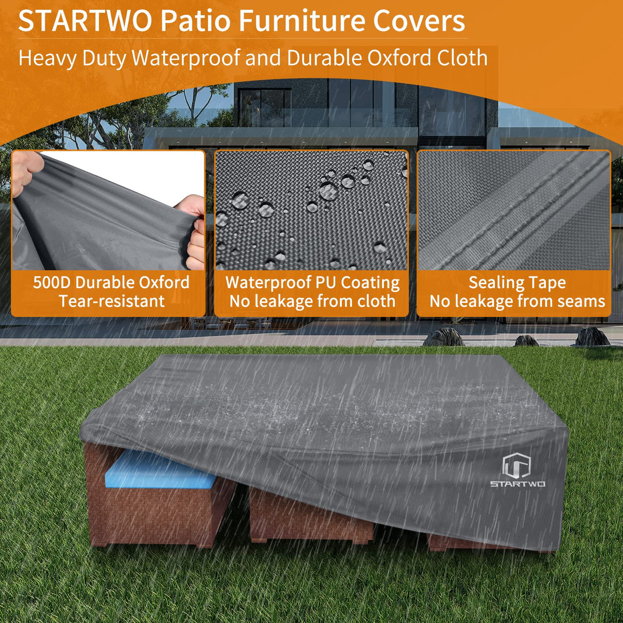 STARTWO Patio Furniture Covers Waterproof Outdoor Lawn Furniture Set Cover for 7-12 Piece Sectional Sofa, Conversation Set Garden Dining Tables Chairs,Grey STARTWO
