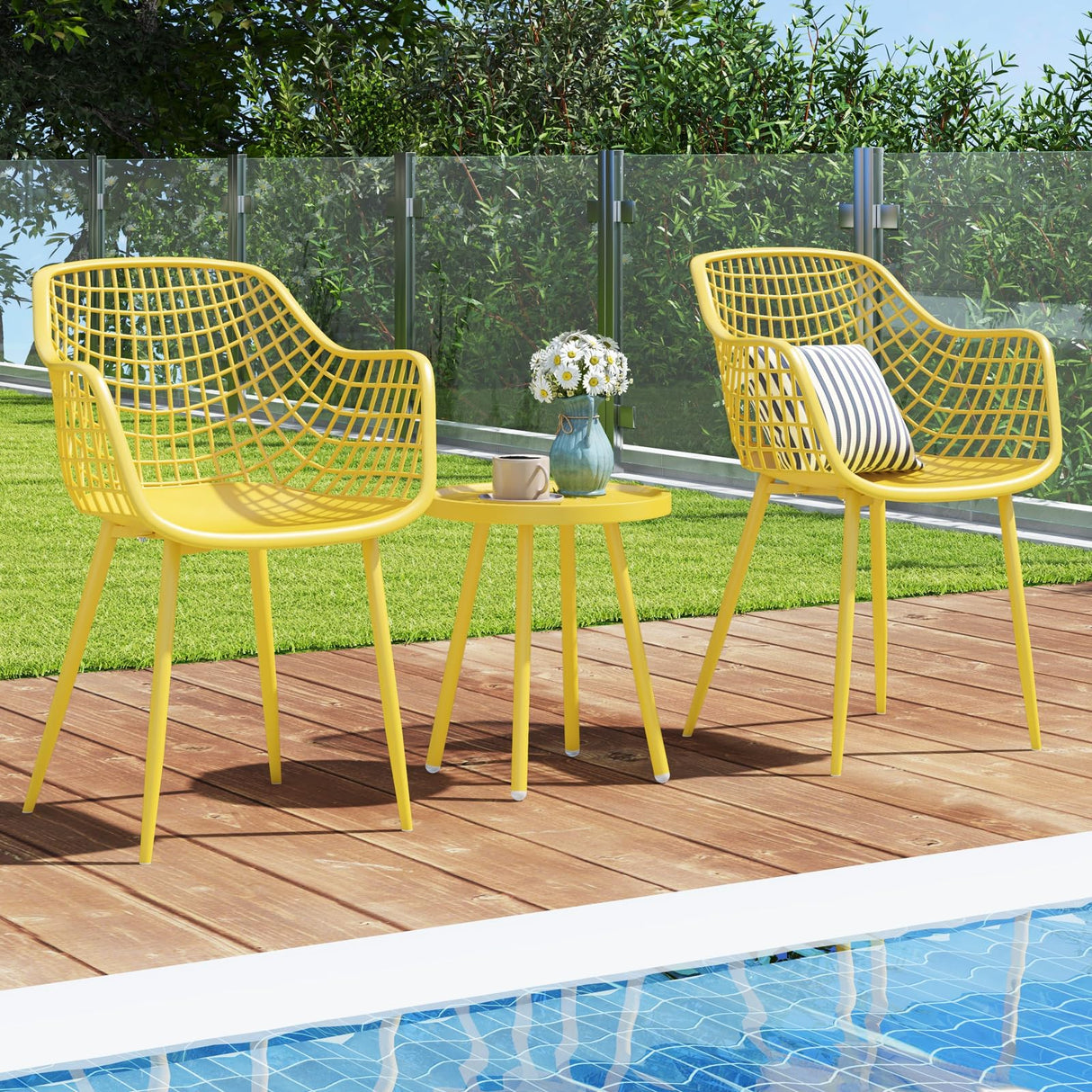 Tangkula 3 Piece Patio Bistro Set, All Weather Heavy Duty Table and Chairs Set of 2 with Widen Seats, Outdoor Furniture Set for Porch, Balcony, Backyard (Yellow) Tangkula