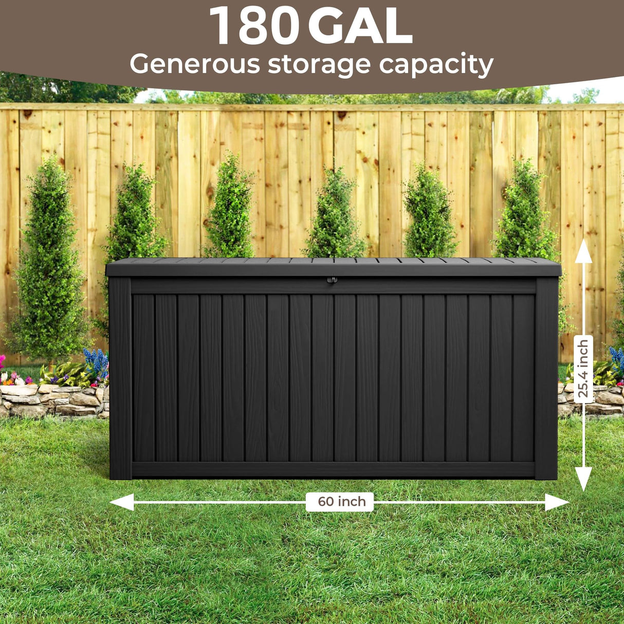 KFY Deck box,180 gallon indoor and outdoor storage box, Waterproof and sun-resistant resin material box, suitable for swimming pools, outdoor patios, garages(black) KFY