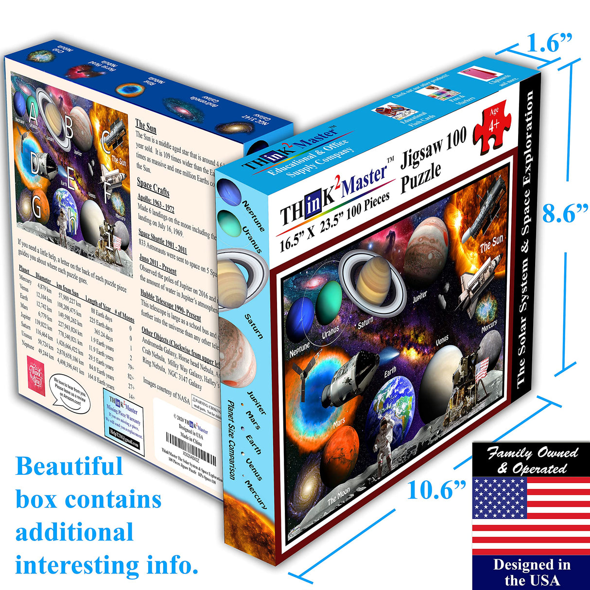 Think2Master Solar System & Space Exploration 100 Pieces Jigsaw Puzzle Fun Educational Toy for Kids, School & Families. Great Gift for Boys & Girls Ages 4-8 8-10 to for Learning. 23.4” X 16.5” THINK2MASTER