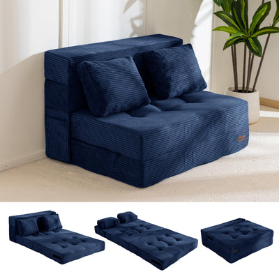 MAXYOYO Convertible Sofa Bed, Fold Out Loveseat Sleeper Sofa with Pillow, 4 in 1 Tufted Folding Couch Bed Foam Floor Couch, Lazy Chair for Living Room Bedroom Guest Room, Navy