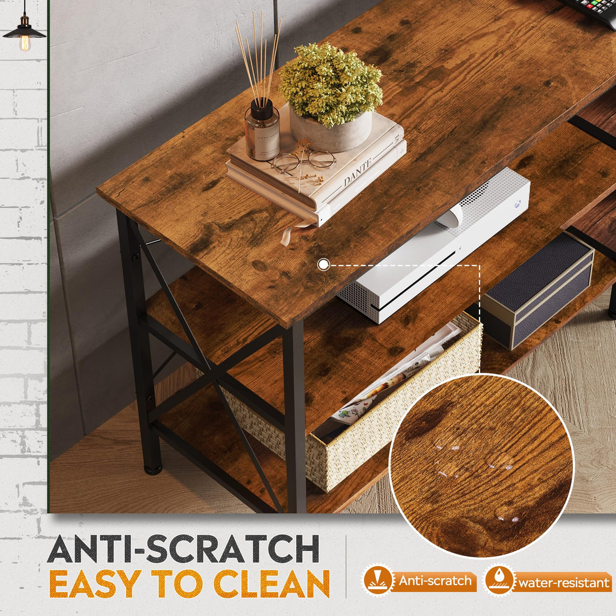 WLIVE TV Stand up to 70 Inch TV, 63" Entertainment Center, TV Media Console with 3-Tier Storage Shelves for Living Room and Bedroom, Rustic Brown WLIVE