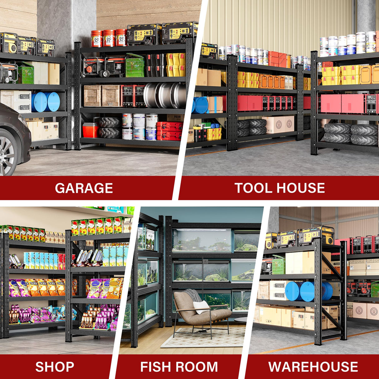 2000LBS Heavy Duty Garage Shelving Units,40" Wide & Deep Storage Shelves,Metal Garage Shelves,Large Storage Rack,Steel Shelf,Industrial Shelving for Shop,Warehouse,Basement,40" W x 20" D x 60" H SISESOL