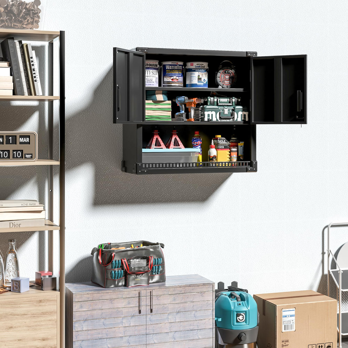 OPTYMIRA Garage Wall Cabinet Metal Storage Cabinet with Lock Wall Mounted Heavy Duty Steel Tool Cabinet with Doors and Shelf Hanging Cabinet for Garage Warehouse Bathroom Kitchen,Assembly Required OPTYMIRA