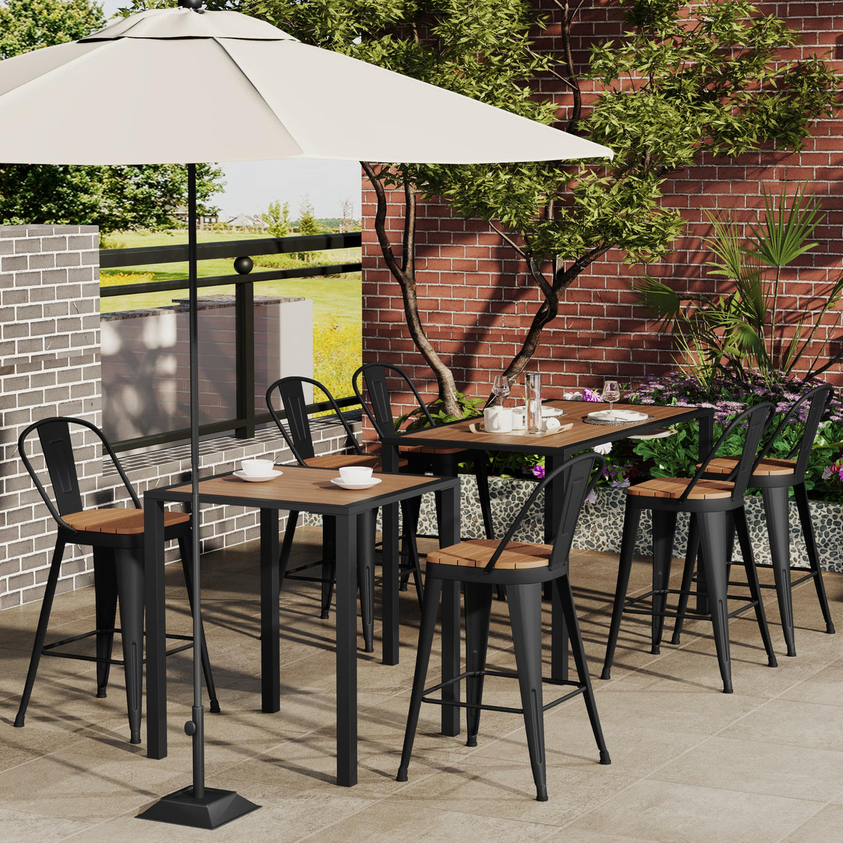 POINTANT Outdoor Metal Bar Stools Set of 4,24 inch Barstools Counter Height Bar Stool with High Back Farmhouse Kitchen Dining Chairs Bar Funiture for Outside POINTANT