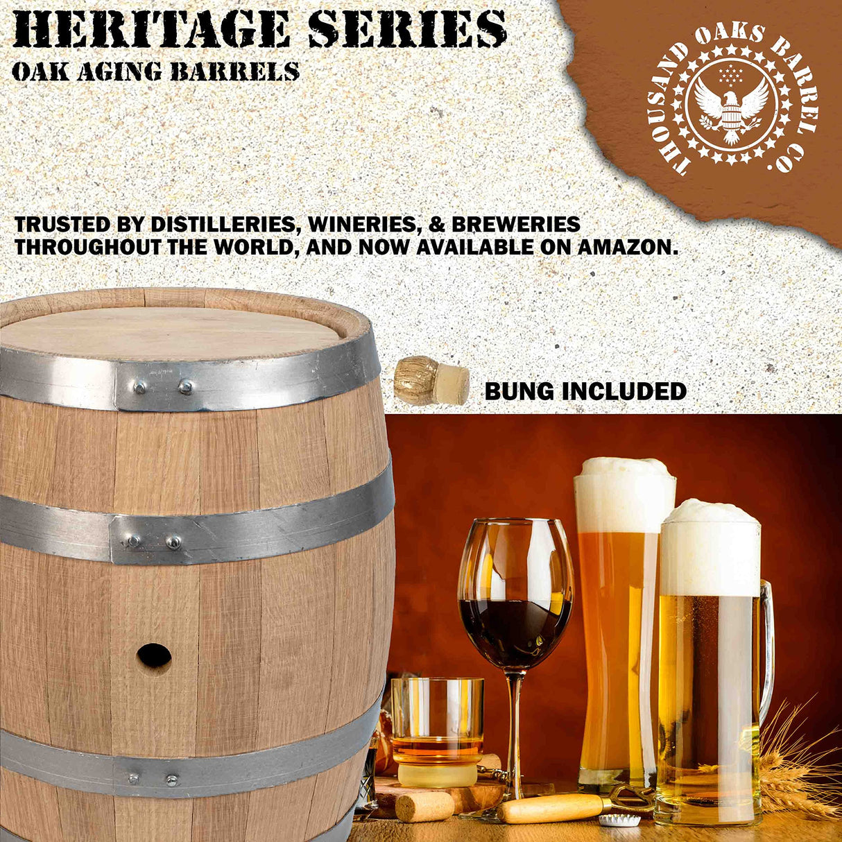 5 Gallon Oak Barrel - Wooden Whiskey Barrel Wine Barrel (20 Liter) - for The Home Brewer, Distiller, Wine Maker - New American 20L Oak Barrels for Aging Whiskey, Bourbon, Mead (HERITAGE SERIES) THOUSAND OAKS BARREL