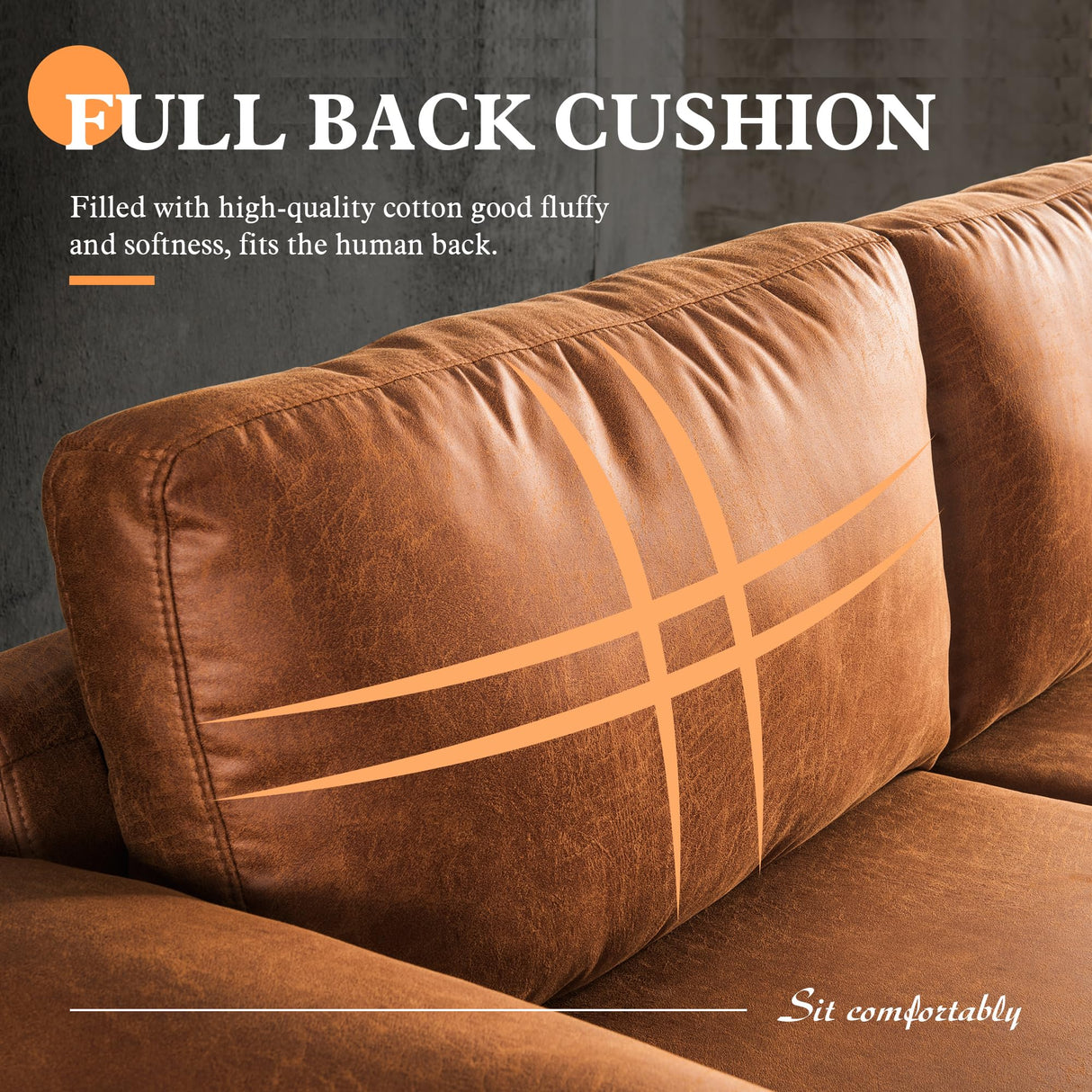 ovios 97.6" L-Shaped Sectional Sofa with Reversible Chaise, Luxury Deep Seat Couch with Convertible Chaise, Minimalism Cloud Sofas Couches for Living Room, Faux Leather, Brown ovios