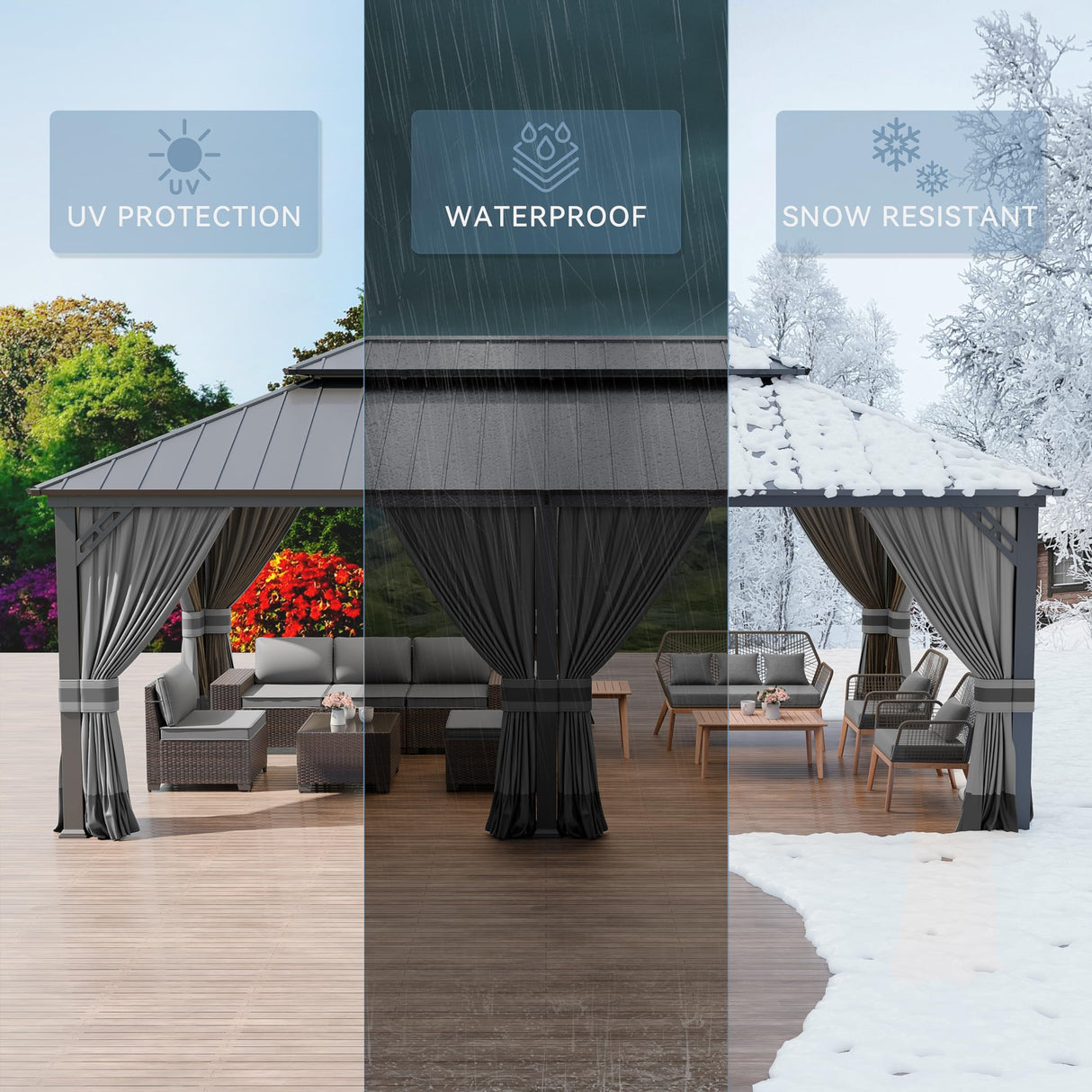 Kurapika 12' x 20' Hardtop Gazebo, Outdoor Metal Gazebo with Galvanized Steel Double Roof Canopy, Curtain and Netting, Aluminum Permanent Pavilion Gazebo for Patio, Backyard, Lawn, Grey Kurapika