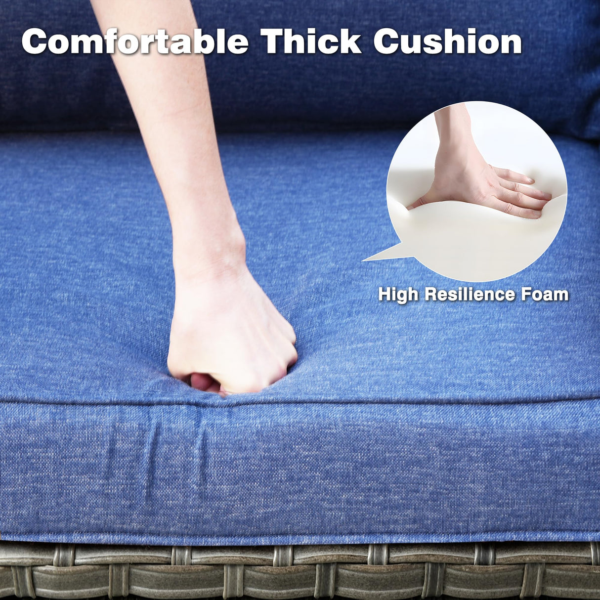 ovios Patio Furniture Sets 6 Pieces All Weather PE Wicker Rattan Outdoor Sectional Sofa Couch Conversation Set with Rectangle Fire Pit Table and Ottomans for Yard Porch, Grey Wicker Denim Blue ovios