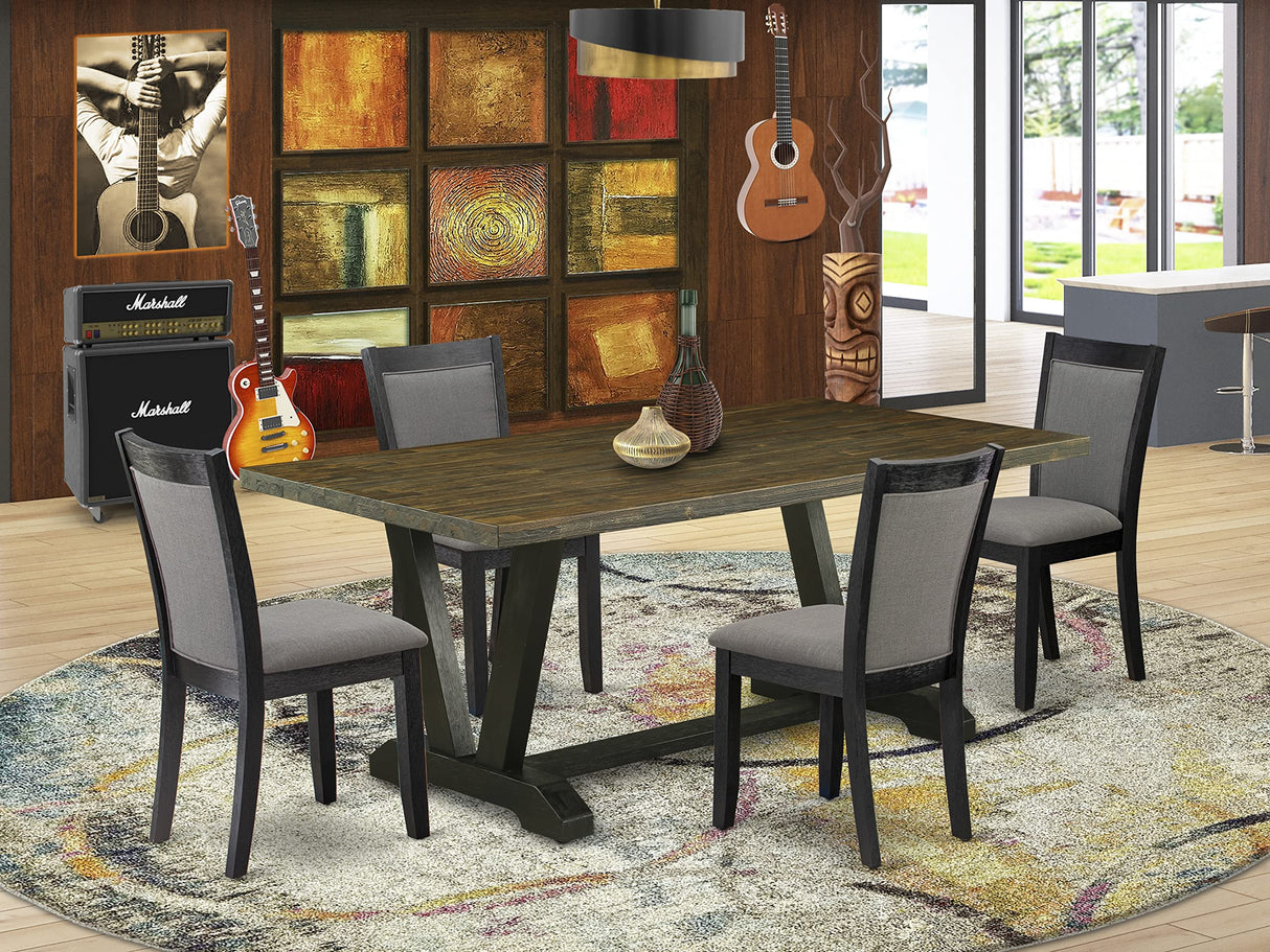 East West Furniture V677MZ650-5 5 Piece Kitchen Table Set Includes a Rectangle Dining Room Table with V-Legs and 4 Dark Gotham Grey Linen Fabric Parsons Chairs, 40x72 Inch, Multi-Color East West Furniture