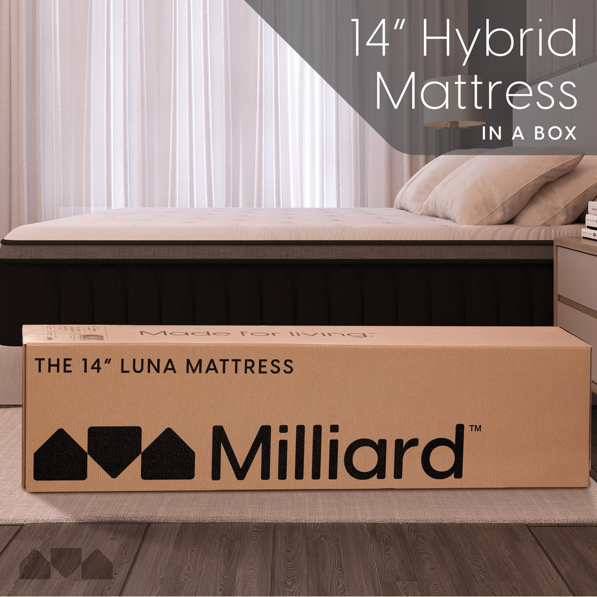 Milliard Queen Mattress, 14 Inch Hybrid Mattress in a Box with Premium Memory Foam and Quilted Pillow Top - Medium Firm, Cool Night Sleep and Full Body Support & Pressure Relief, CertiPUR-US Certified Milliard