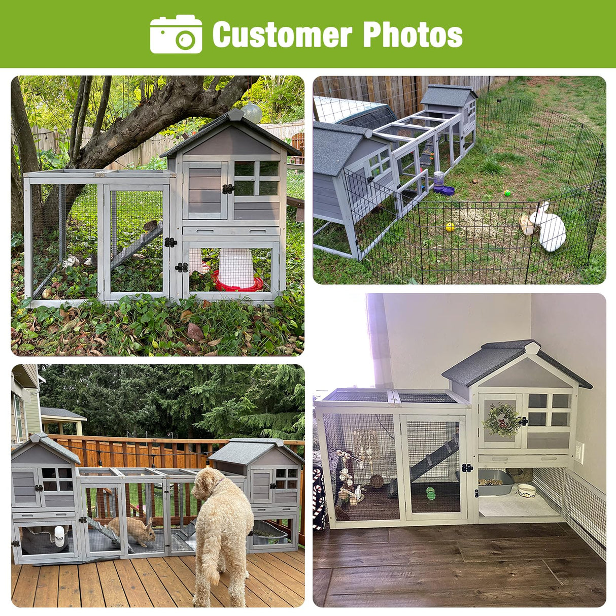 GUTINNEEN 51.6" L Chicken coop Outdoor Rabbit Hutch Indoor Bunny Cage Expandable Duck House(Grey) GUTINNEEN