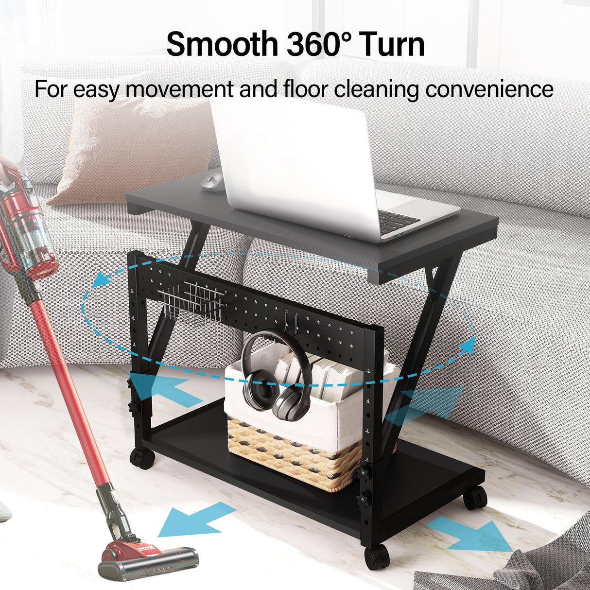 Faesun Computer Tower Cart - Height Adjustable PC Stand, 2-Tier ATX-Case CPU Holder Home Office Gaming Desk Accessories with Rolling Lockable Wheels, Laptop Table Standing Computer Desk, Rustic Black Faesun