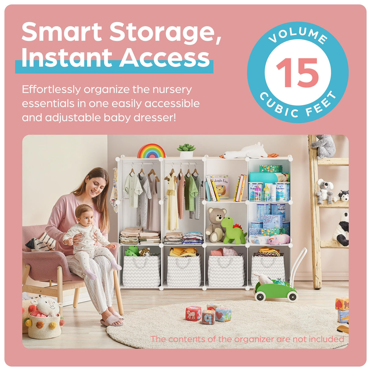 CUBEDIY Baby Closet Organizer for Nursery: Durable Baby Wardrobe for Closet - Customizable Baby Dresser Amoire Shelves - Waterproof Shelf Clothes Organizer w/Wall Fixation (White) CUBEDIY